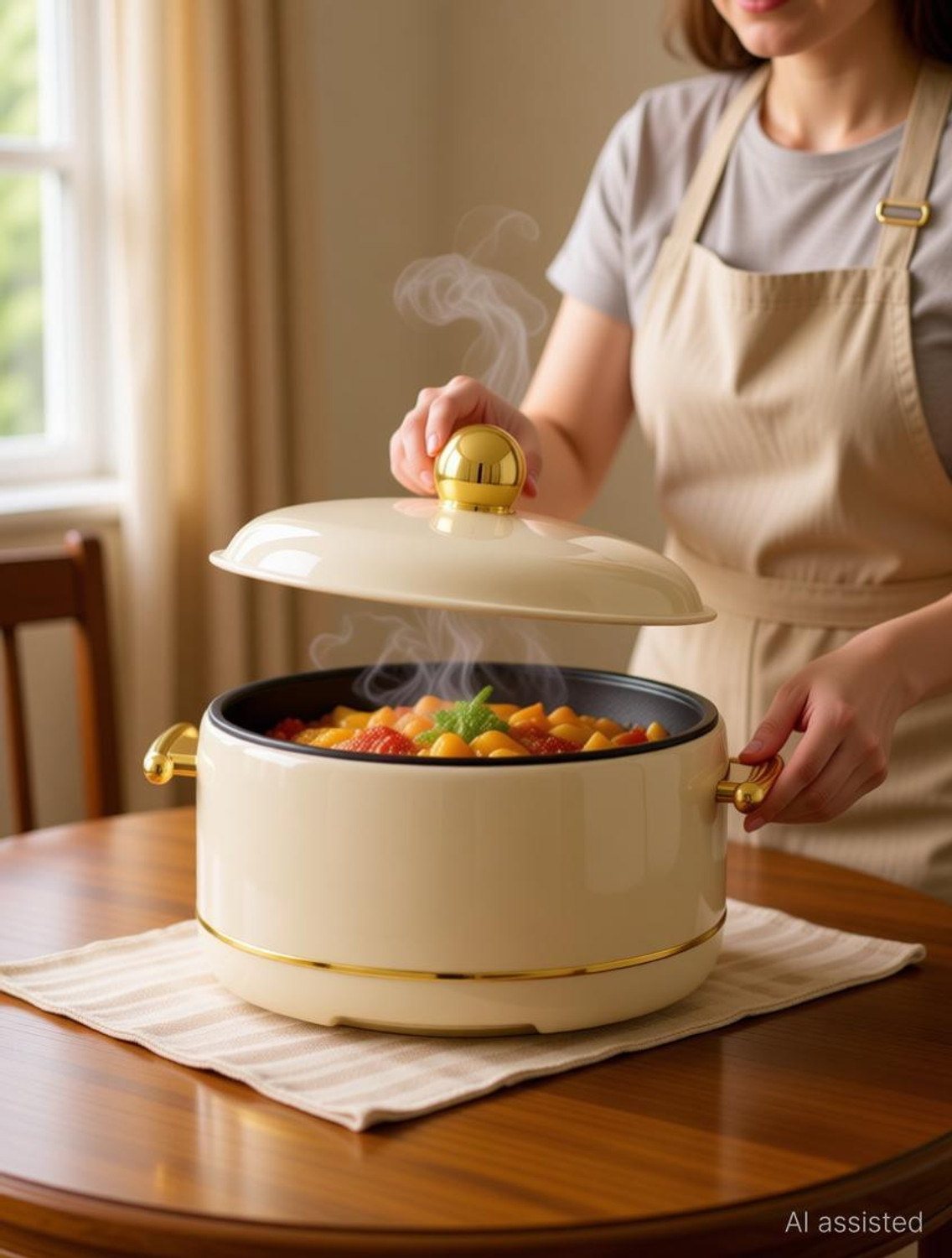Image of MODWARE Atlantis 2000ml Inner Steel Hot Casserole Hotpot Box For Roti, Ivory Serve Casserole