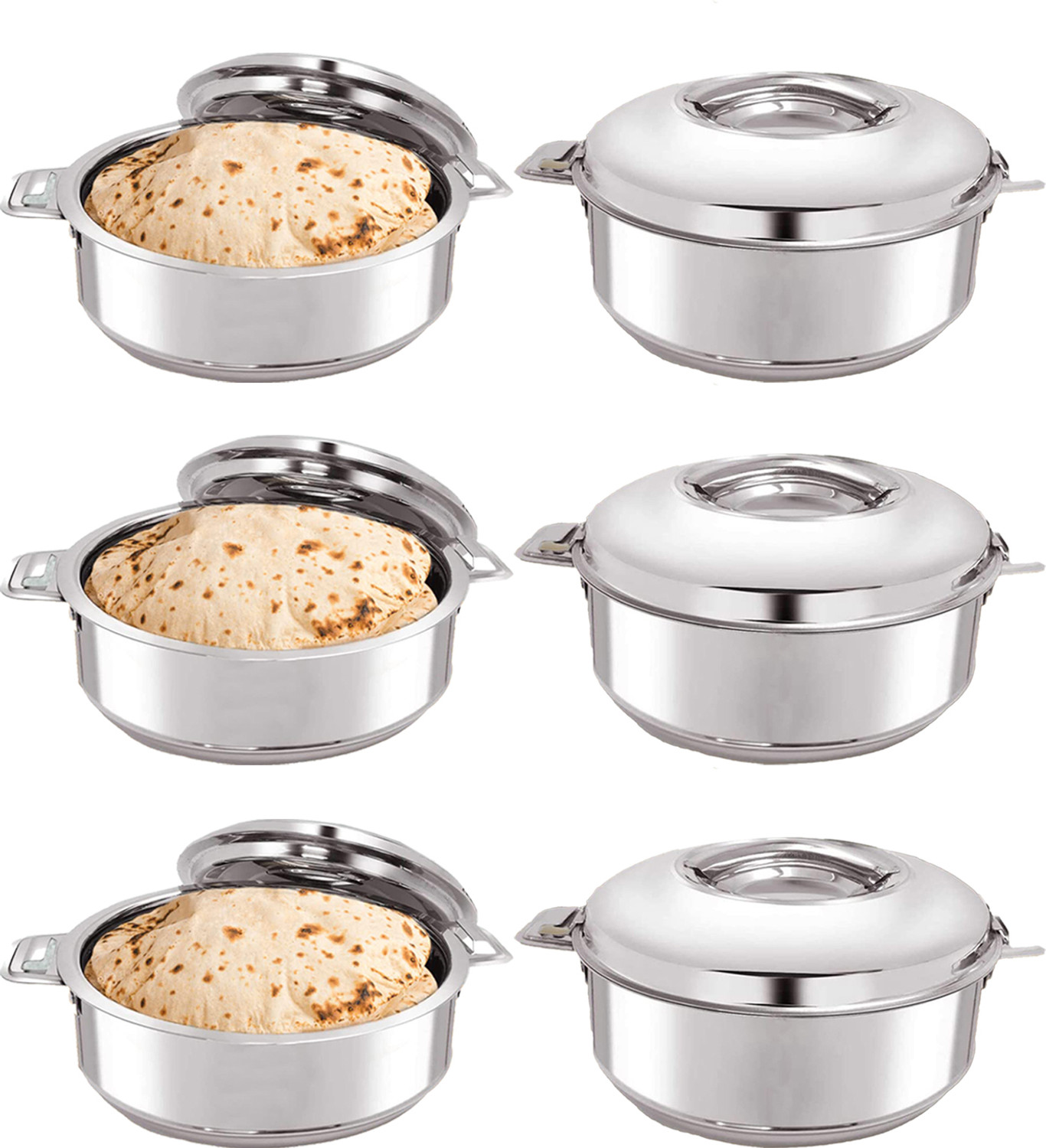 Image of KUBER INDUSTRIES Stainless Steel Casserole /Chapati Box|2000 ML, Pack of 6 Pack of 6 Serve Casserole