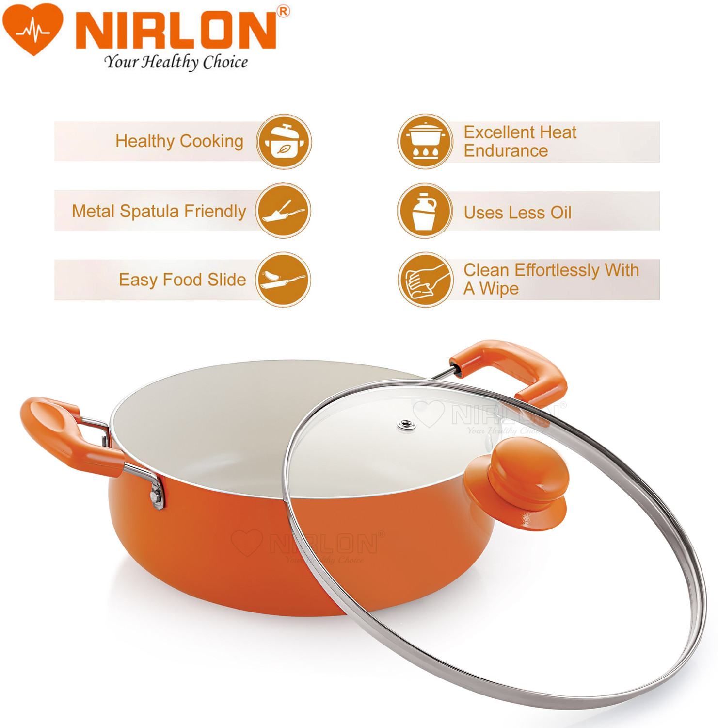 Image of NIRLON Ceramic 2-Piece Non Stick Induction Cookware, Aluminium Pots and Pans Set with Glass Lid Non-Stick Coated Cookware Set