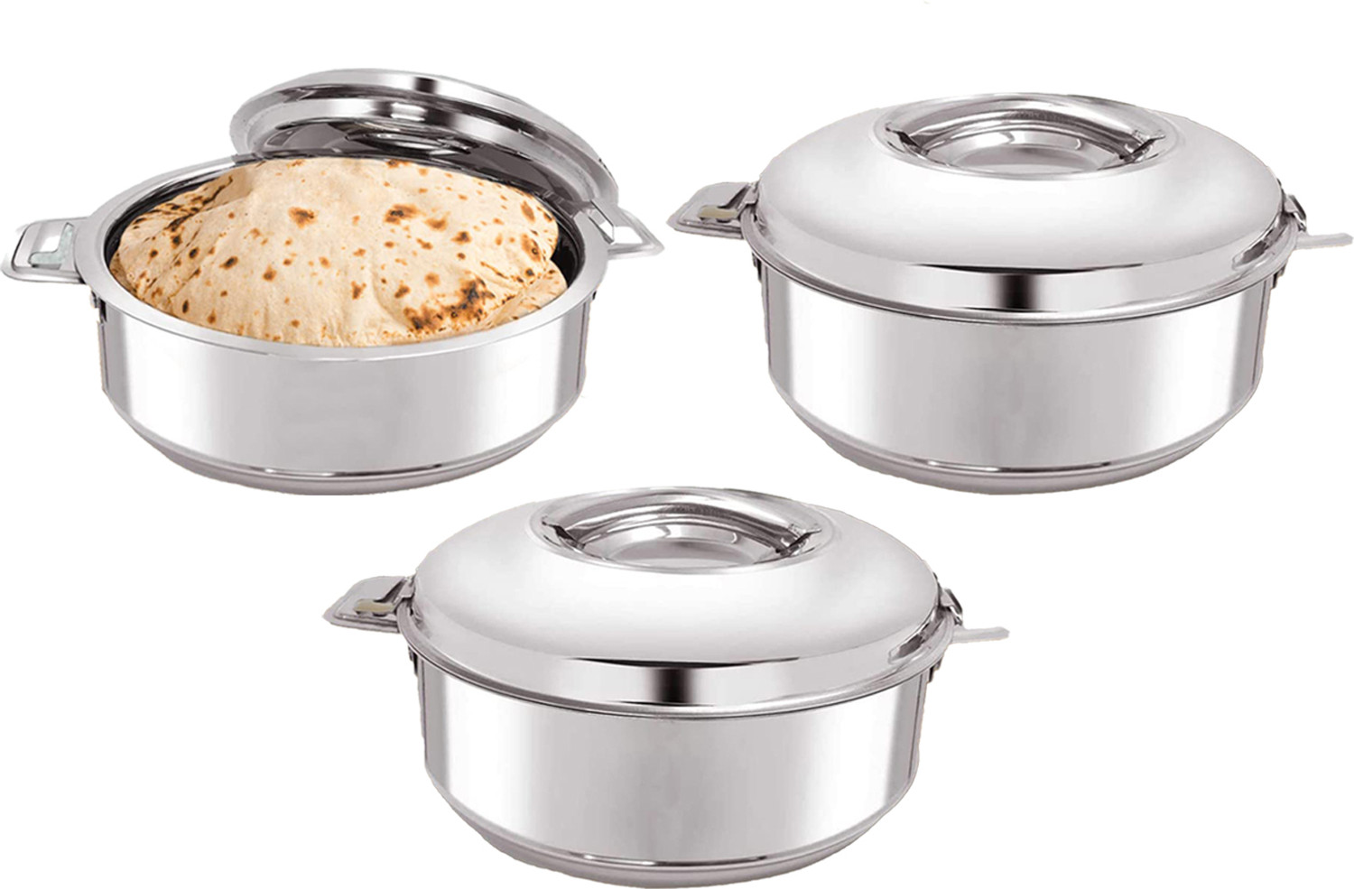 Image of KUBER INDUSTRIES Stainless Steel Casserole /Chapati Box|2000 ML, Pack of 3 Pack of 3 Serve Casserole