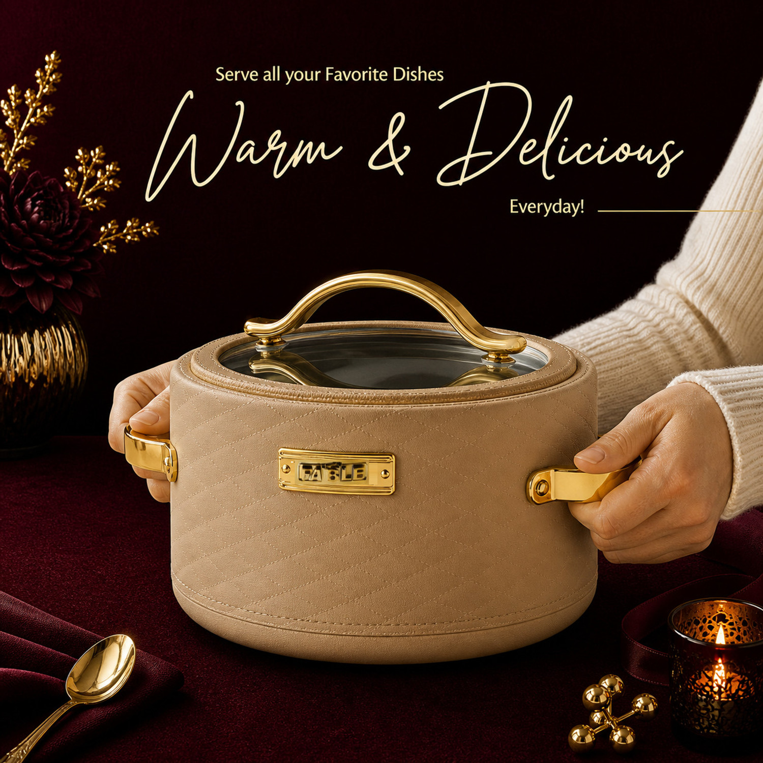 Image of Flipkart SmartBuy Insulated Hot Pot With Glass Lid & Golden Handle | Durable Inner Steel | Premium Pack of 2 Serve Casserole