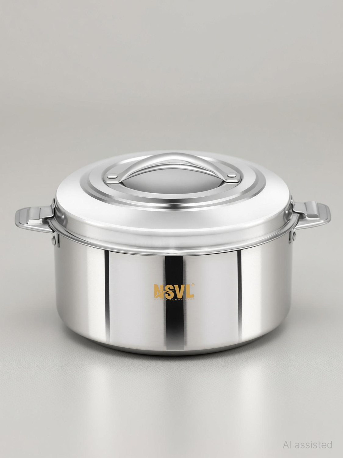 Image of NSVL Stainless Steel Double Insulated Hot Pot Thermoware Casserole Pack of 3 Cook and Serve Casserole Set
