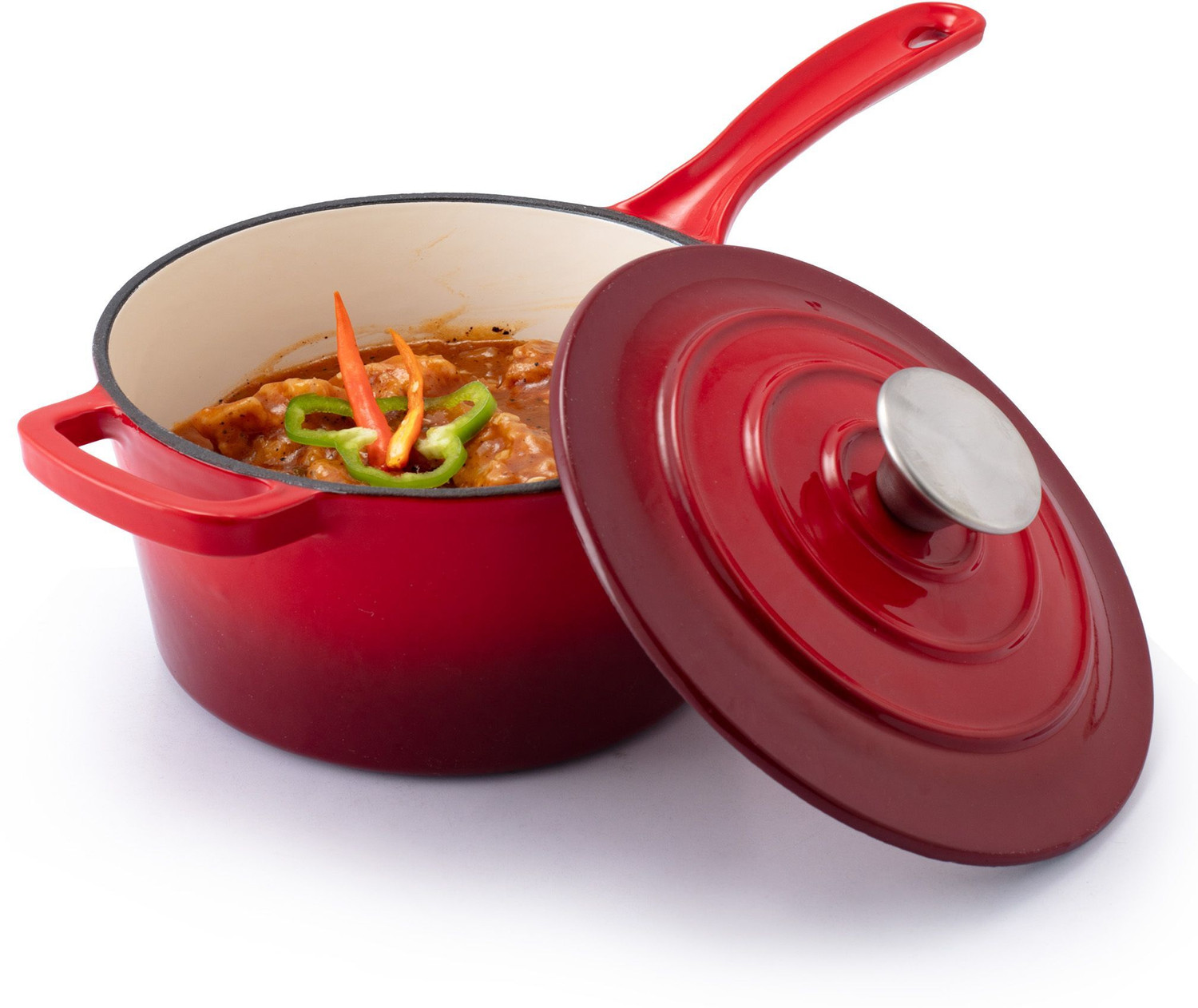 Image of AGARO Royal Enamelled Cast Iron Sauce Pan with Lid, 19 Cm Diameter, 1.9 Liter Capacity Cook and Serve Casserole