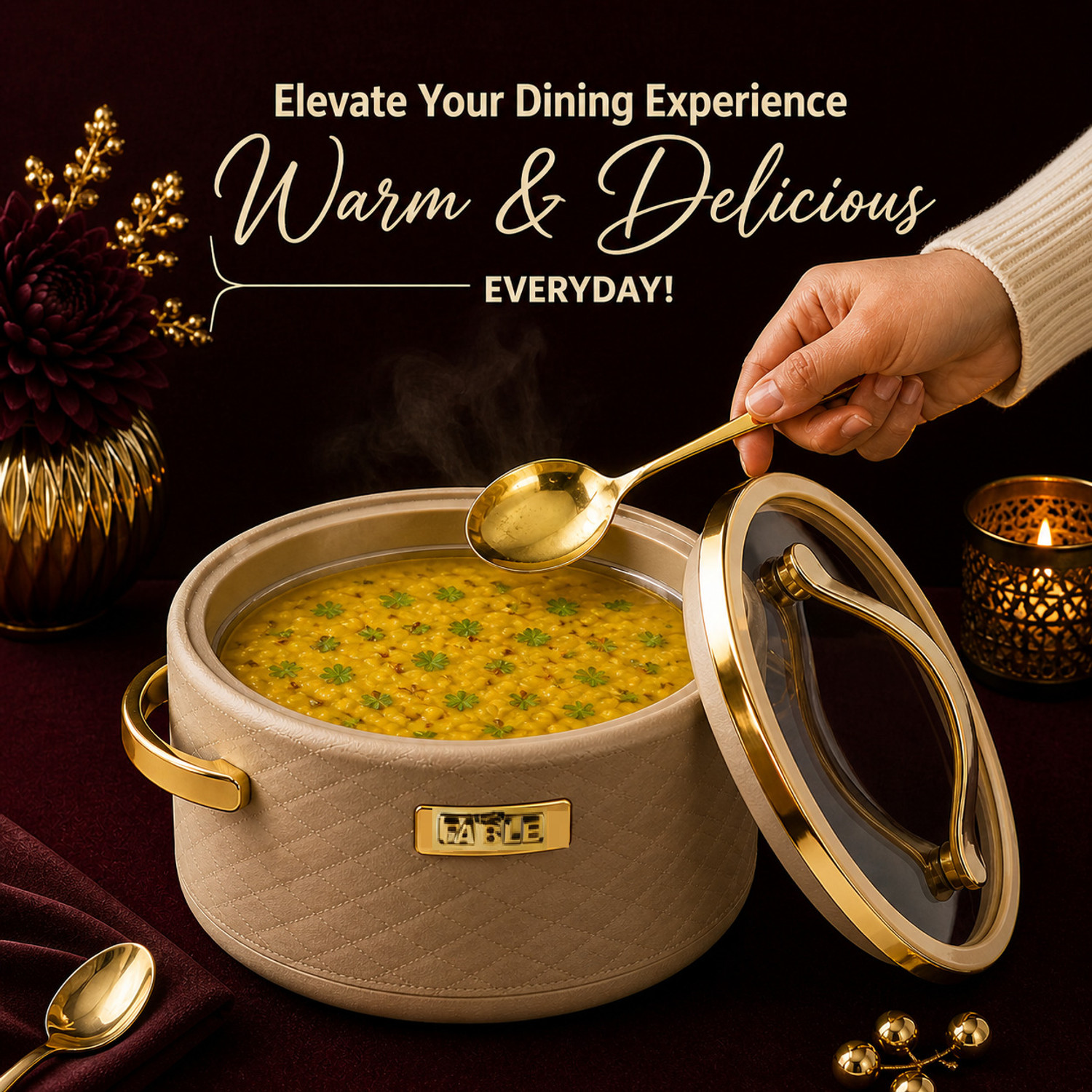 Image of Flipkart SmartBuy Insulated Hot Pot With Glass Lid & Golden Handle | Durable Inner Steel | Premium Pack of 2 Serve Casserole