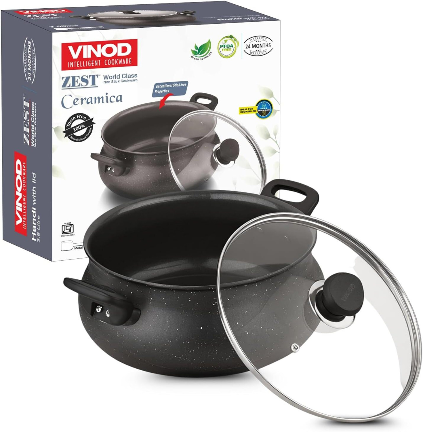Image of VINOD Vinod Zest Ceramica Handi with Lid - 6.5 L (Induction Friendly) Handi 3.8 ml with Lid