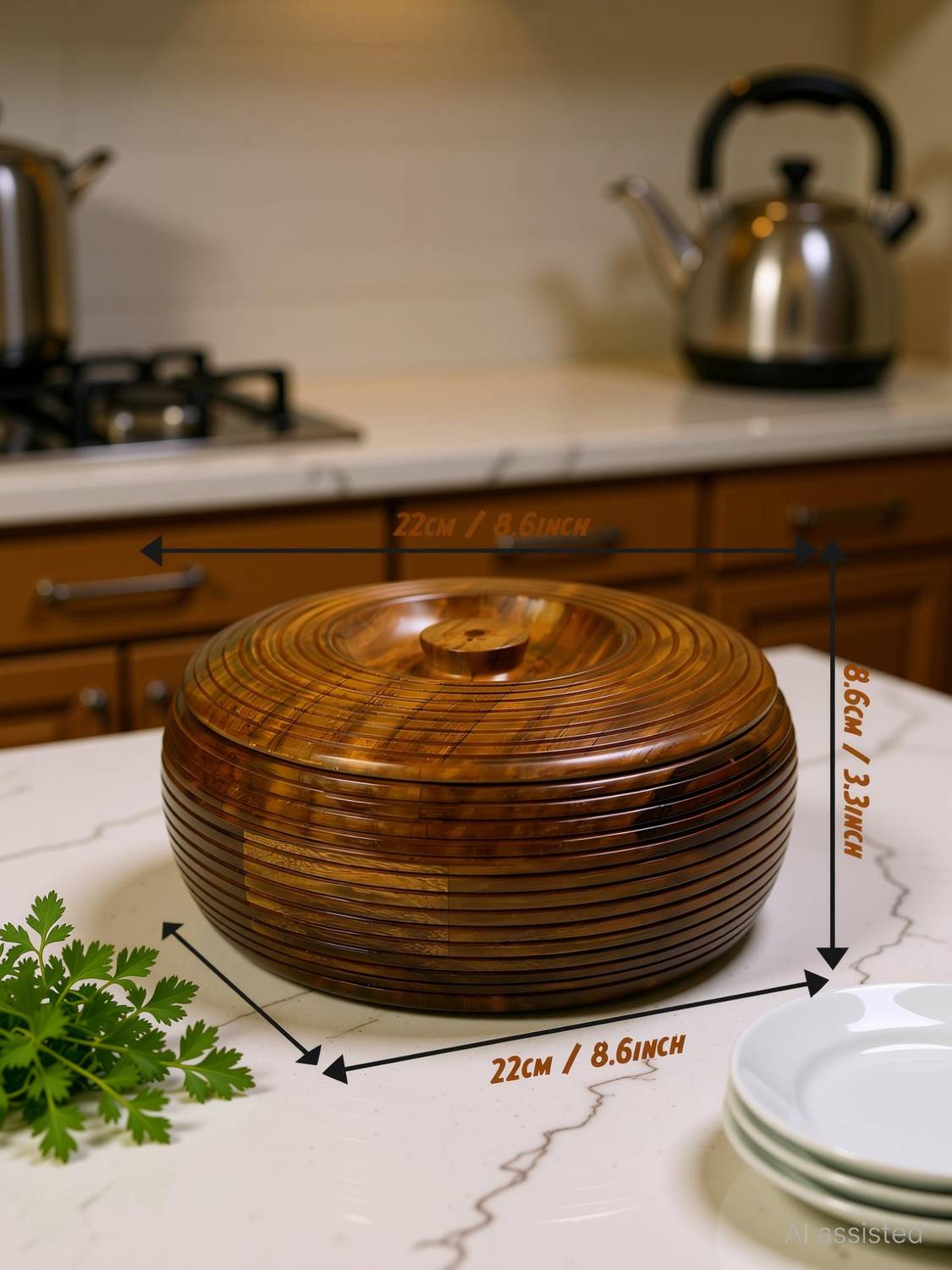 AntiqueHouse Chapati Box Round Hot Pot Handcrafted Wooden Classic Serving Chapati Casserole Serve Casserole