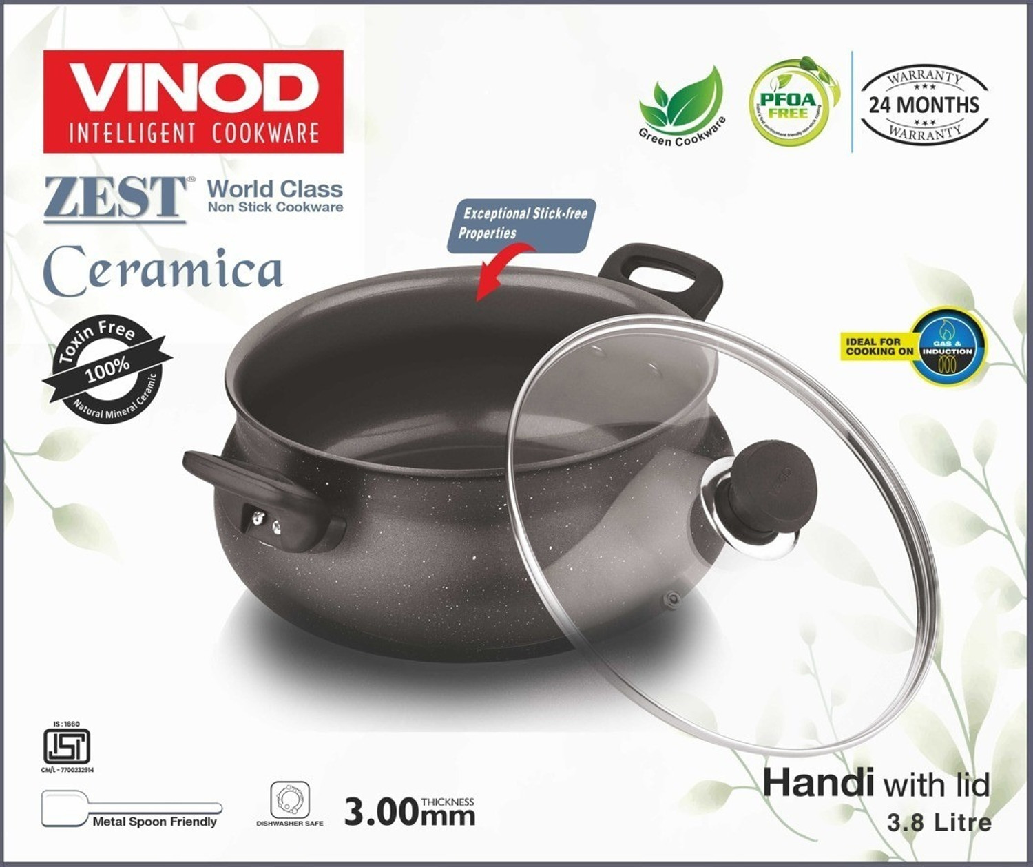 Image of VINOD Vinod Zest Ceramica Handi with Lid - 6.5 L (Induction Friendly) Handi 3.8 ml with Lid