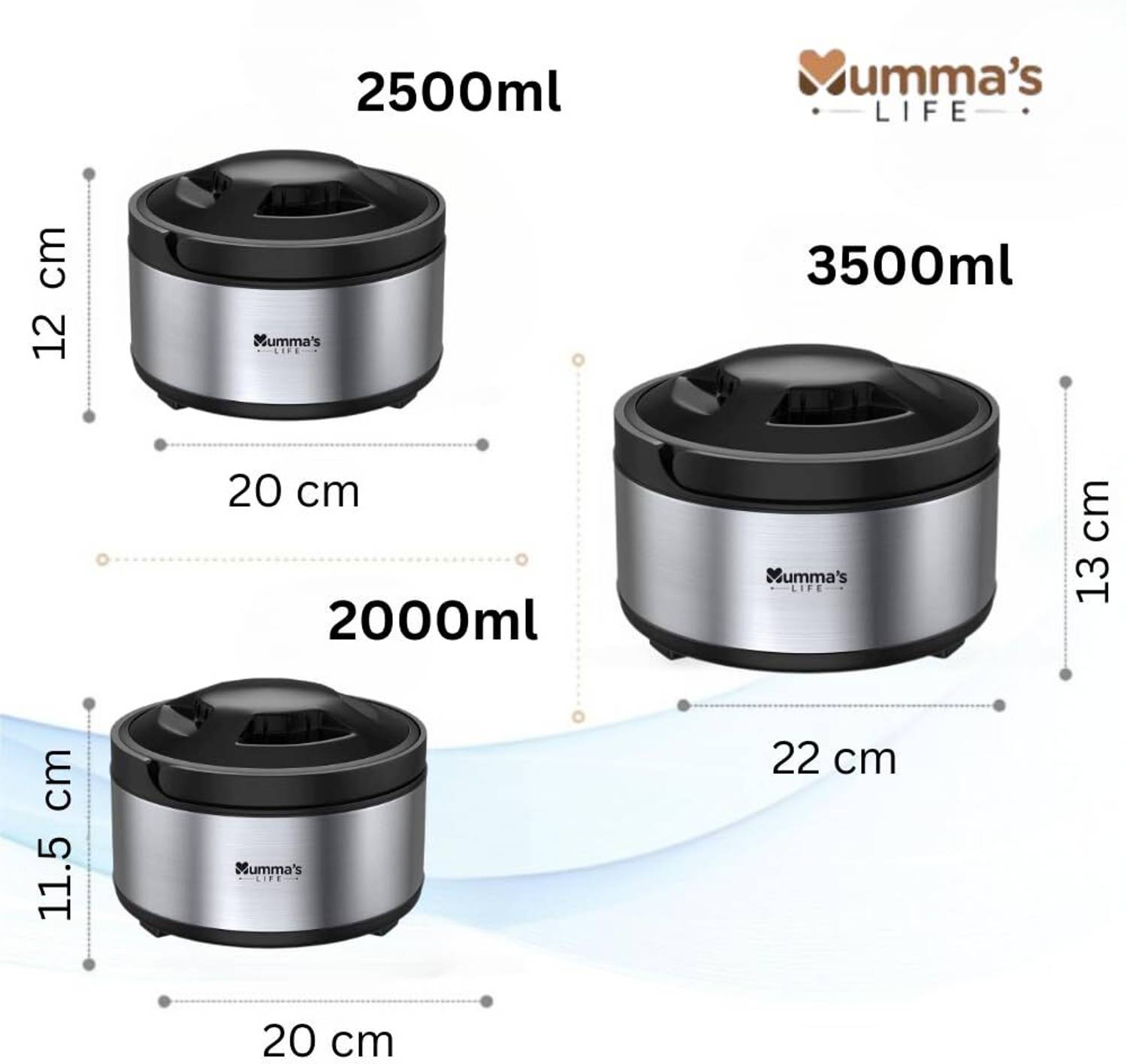 Mumma's LIFE 3-Piece Stainless Steel Casserole Set Pack of 3 - Image 2