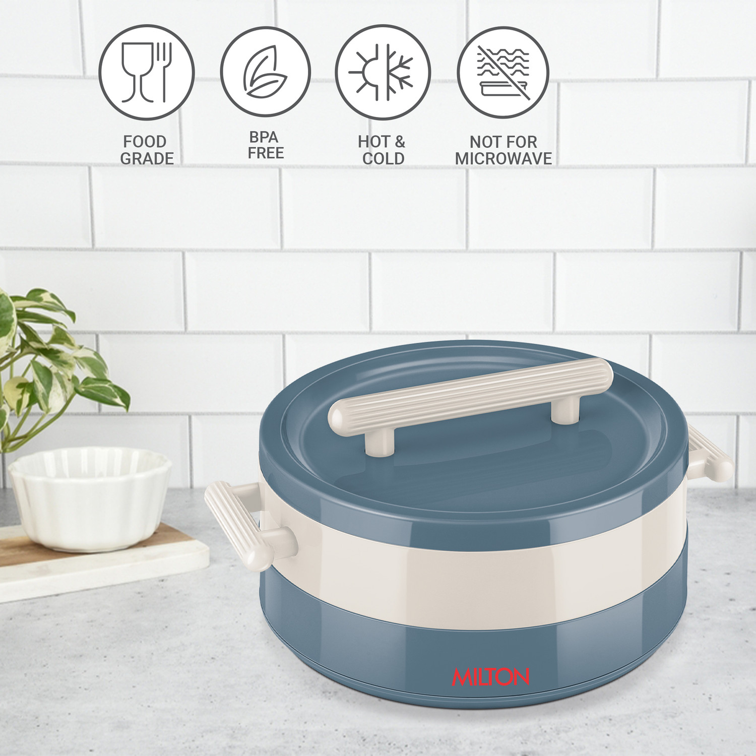 Image of MILTON Valenza 1000 Stainless Steel Casserole for Roti, 750ml | Hot Box, Blue Thermoware Casserole