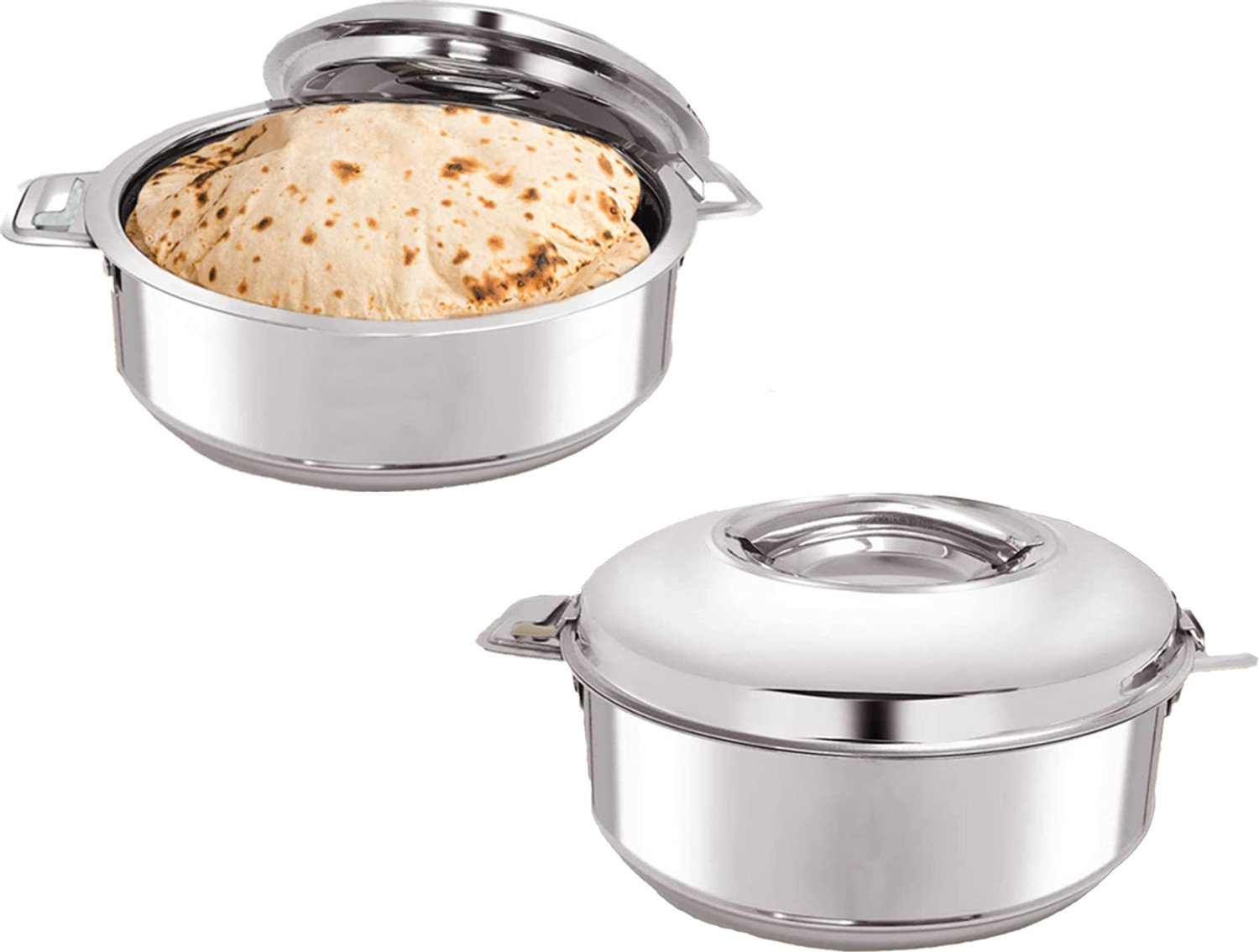 Image of KUBER INDUSTRIES Stainless Steel Casserole /Chapati Box|2000 ML, Pack of 2 Pack of 2 Serve Casserole