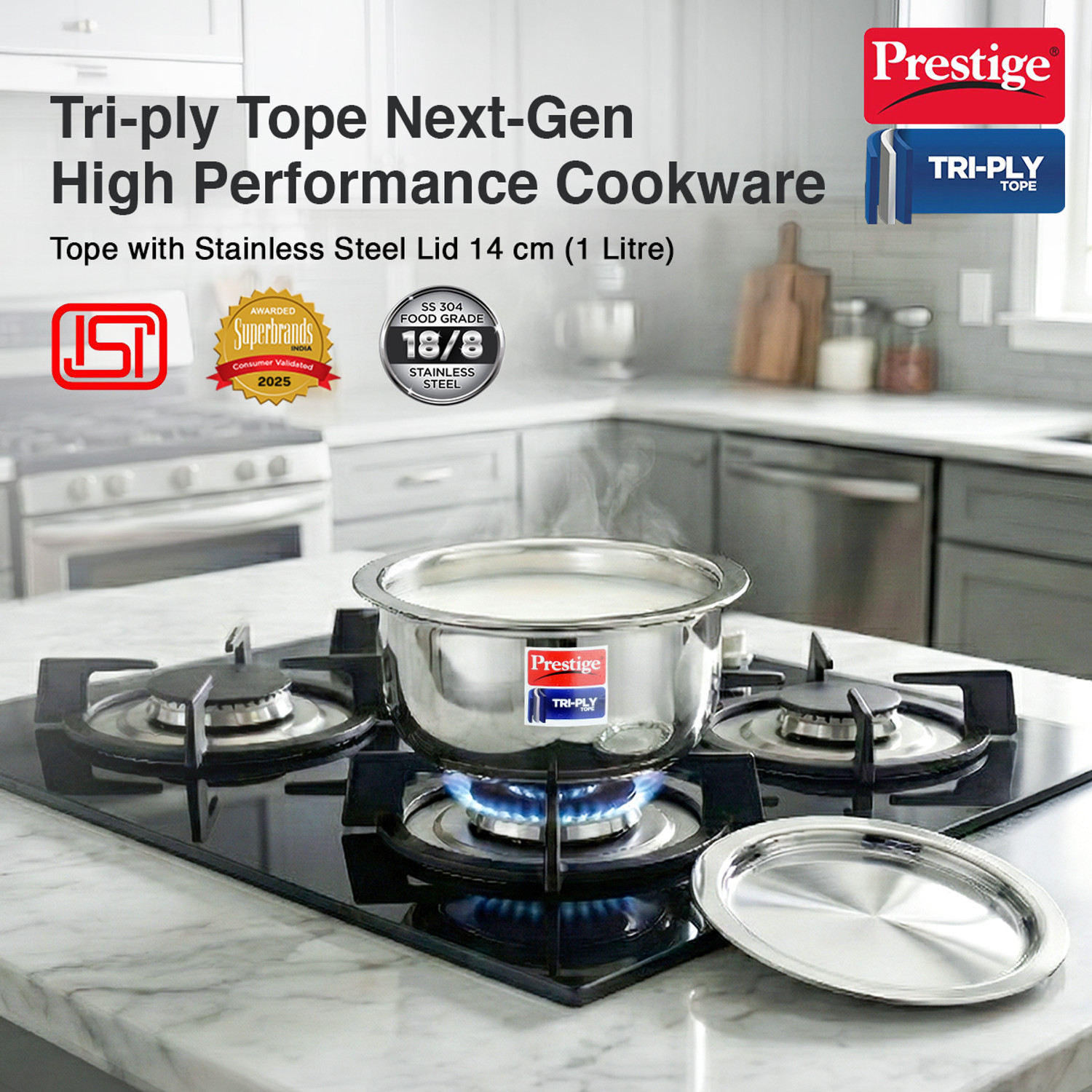Image of Prestige Tri-ply Tope 24 cm, 5 L Cook and Serve Casserole