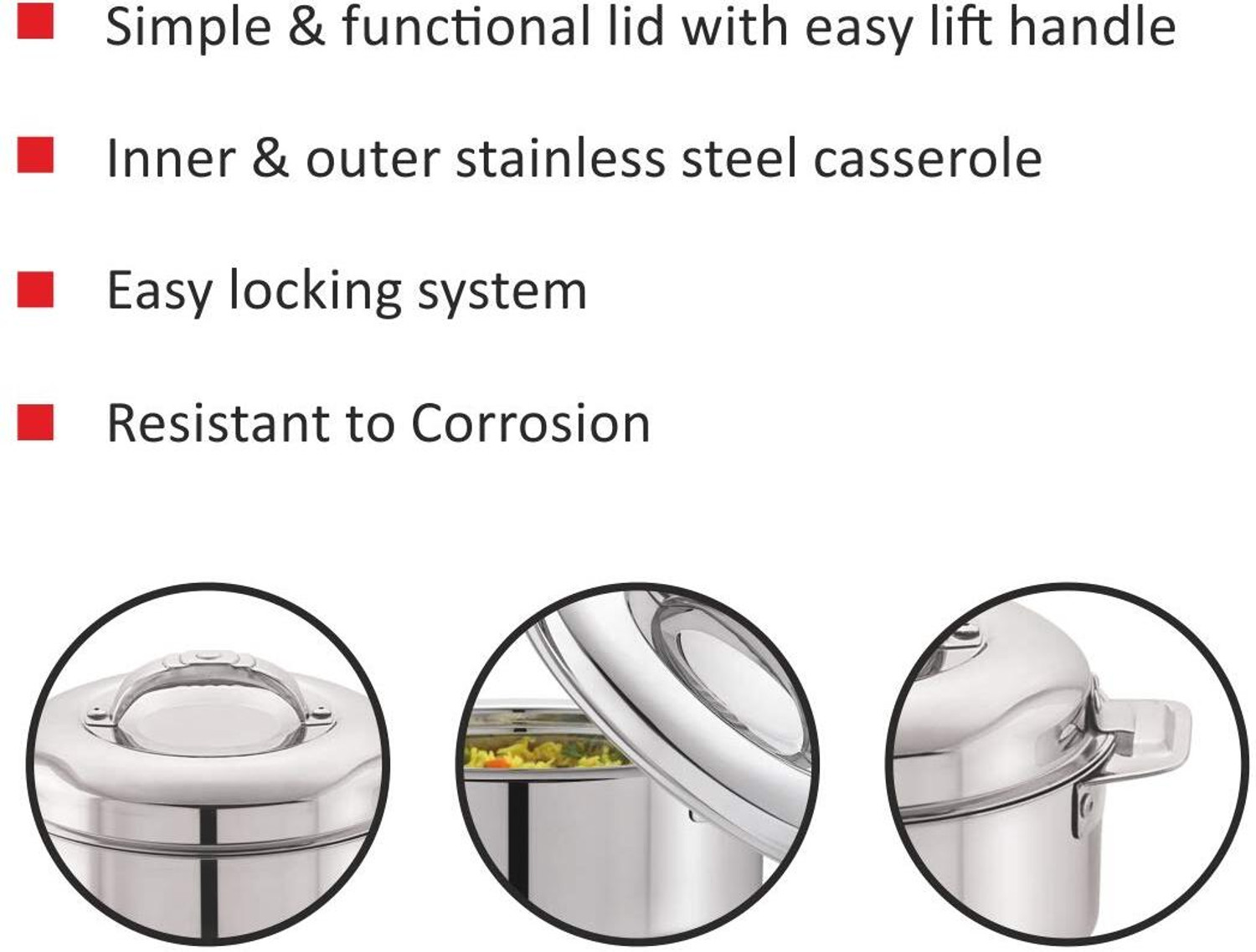 Image of cello Maxima 2000 Double Wall Insulated Stainless Steel Thermoware Casserole with Lid Serve Casserole