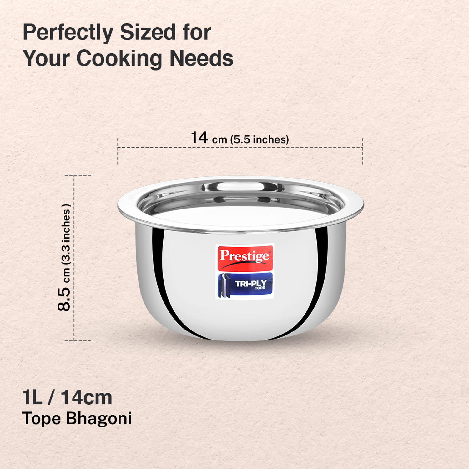 Image of Prestige Tri-ply Tope 24 cm, 5 L Cook and Serve Casserole