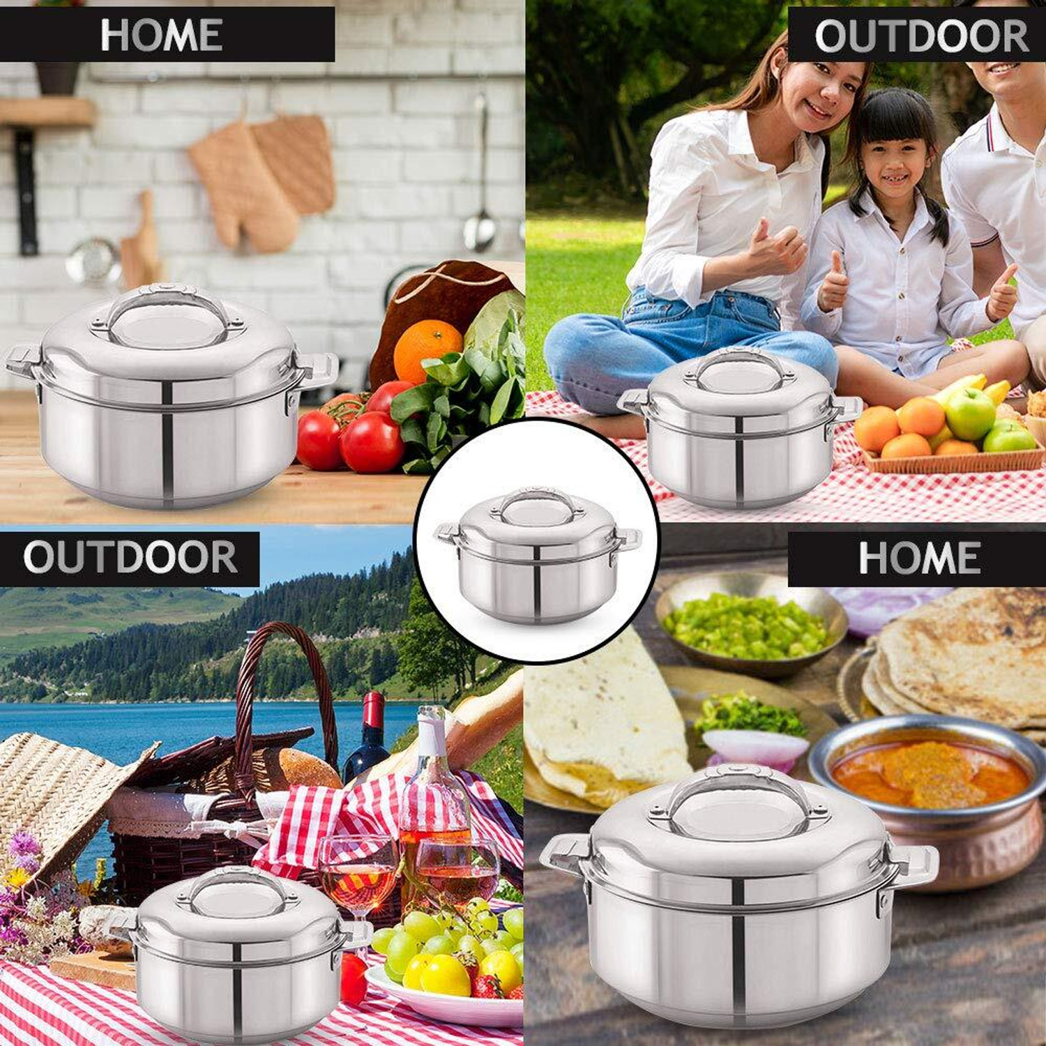 Image of cello Maxima 2000 Double Wall Insulated Stainless Steel Thermoware Casserole with Lid Serve Casserole