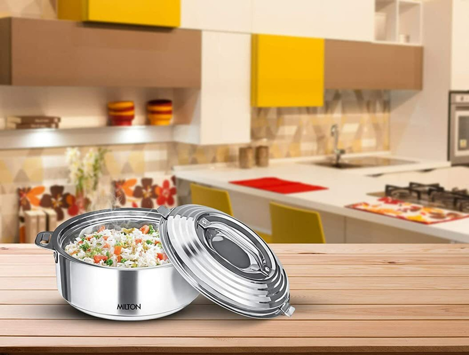 Image of MILTON Thermosteel Galaxia Casserole, 2000 ml, Steelplain Thermoware Casserole