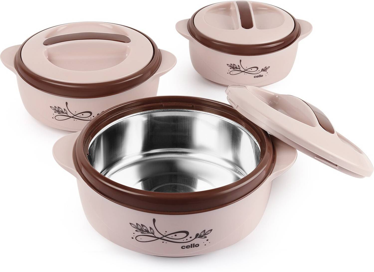 Cello Sapphire Brown Pack of 3 Thermoware Casserole (500 ml, 1000... more