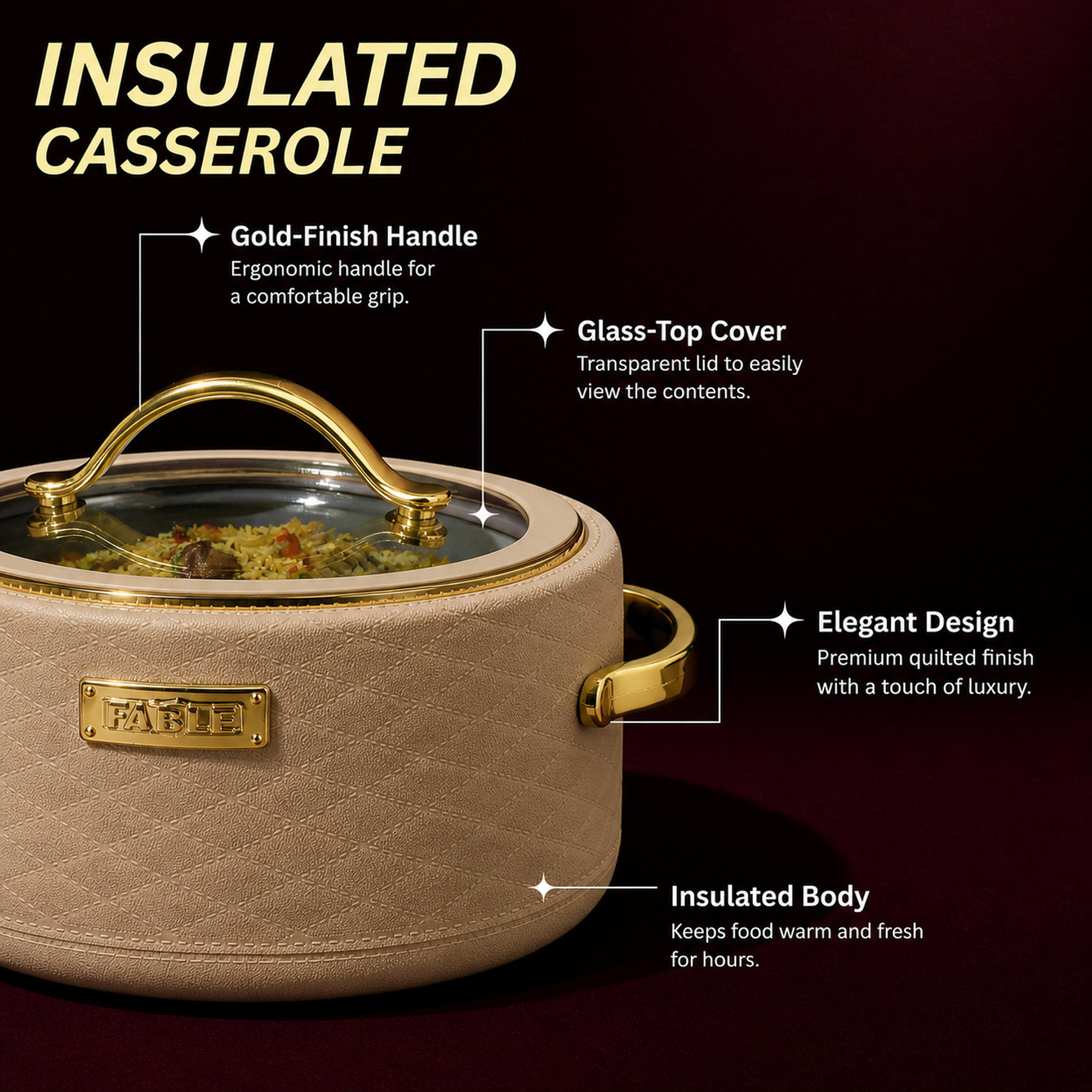 Image of Flipkart SmartBuy Insulated Hot Pot With Glass Lid & Golden Handle | Durable Inner Steel | Premium Pack of 2 Serve Casserole