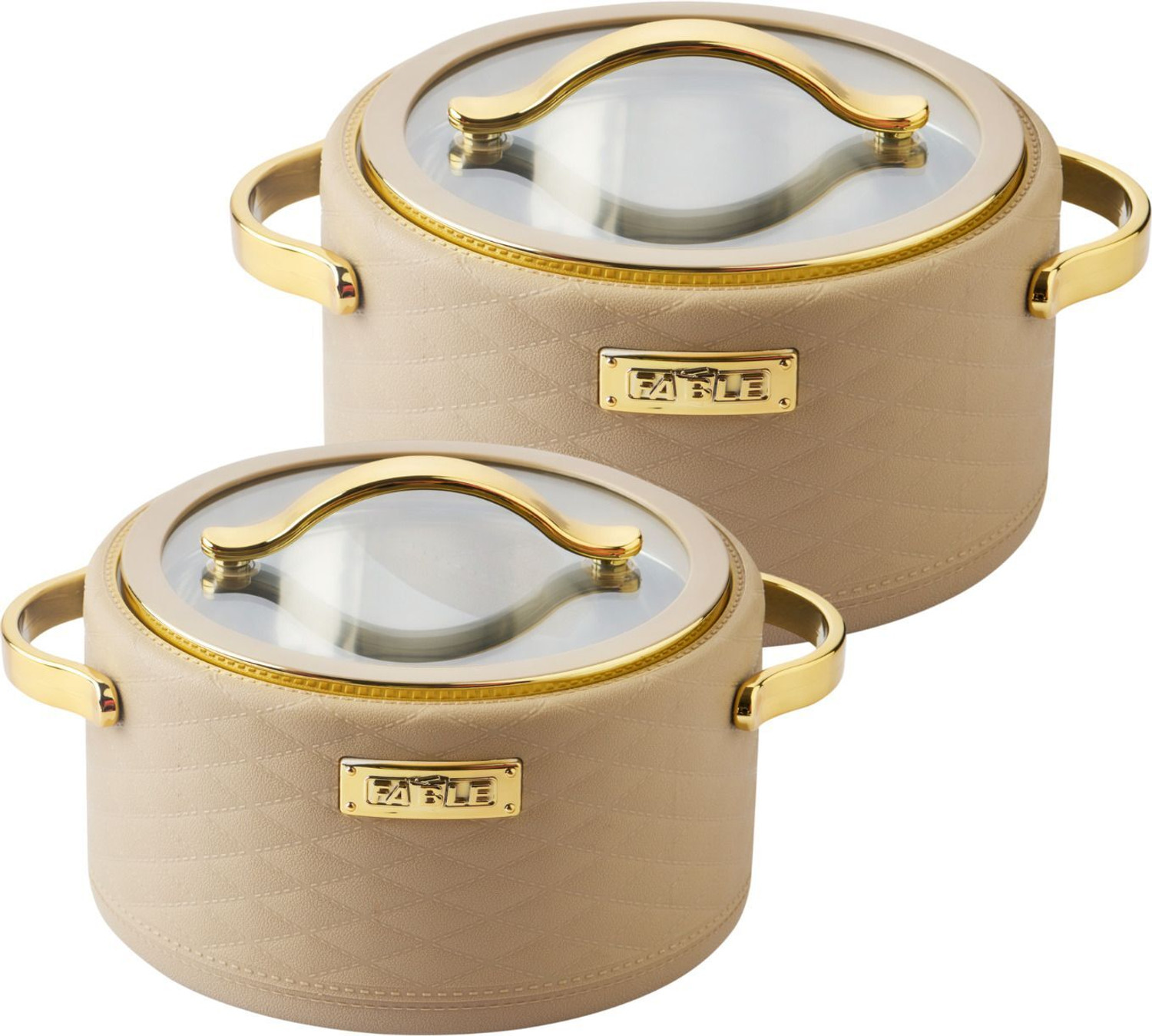 Image of Flipkart SmartBuy Insulated Hot Pot With Glass Lid & Golden Handle | Durable Inner Steel | Premium Pack of 2 Serve Casserole