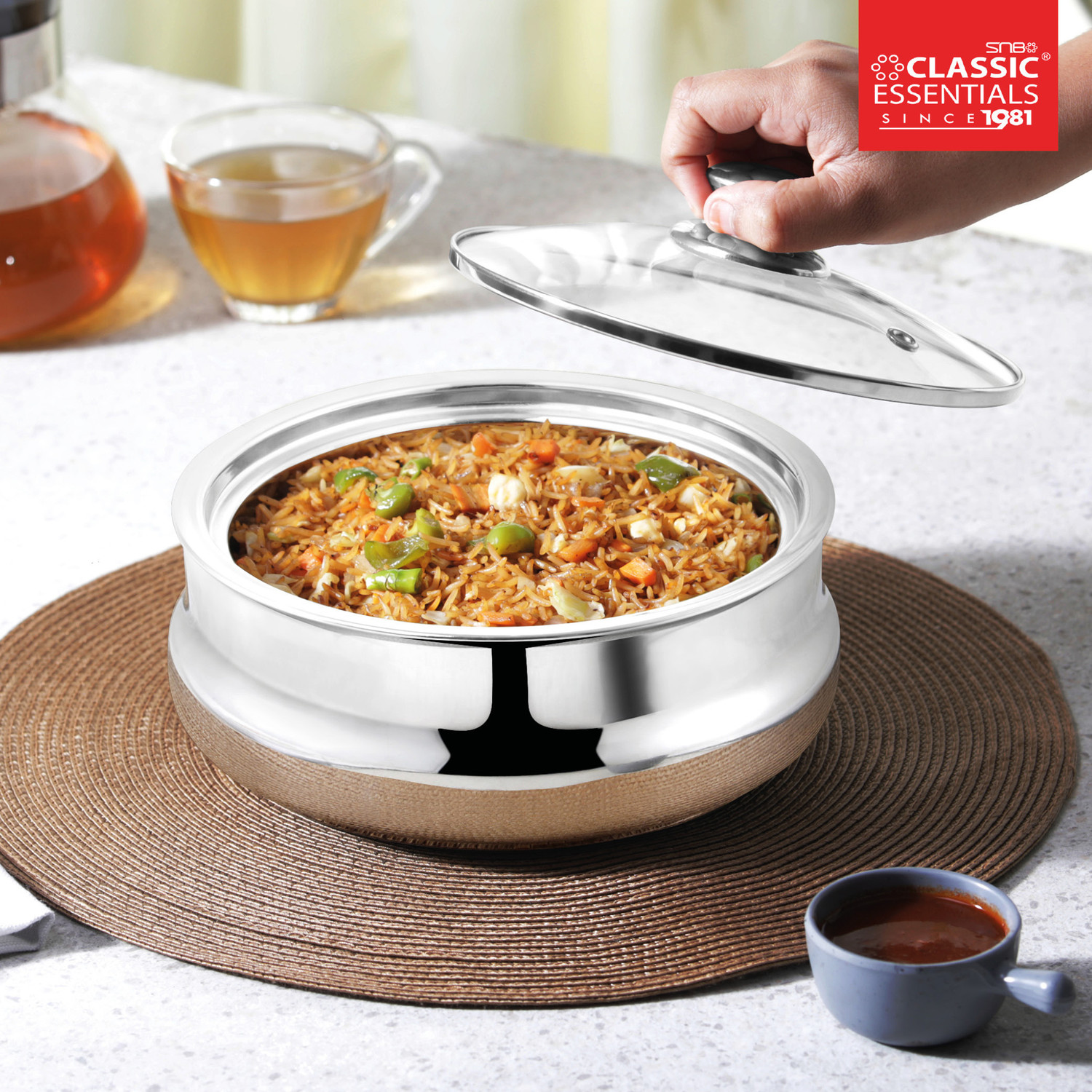 Image of Classic Essentials Stainless Steel Royal Double Wall Insulated Serving Casserole with Glass Lid, Thermoware Casserole