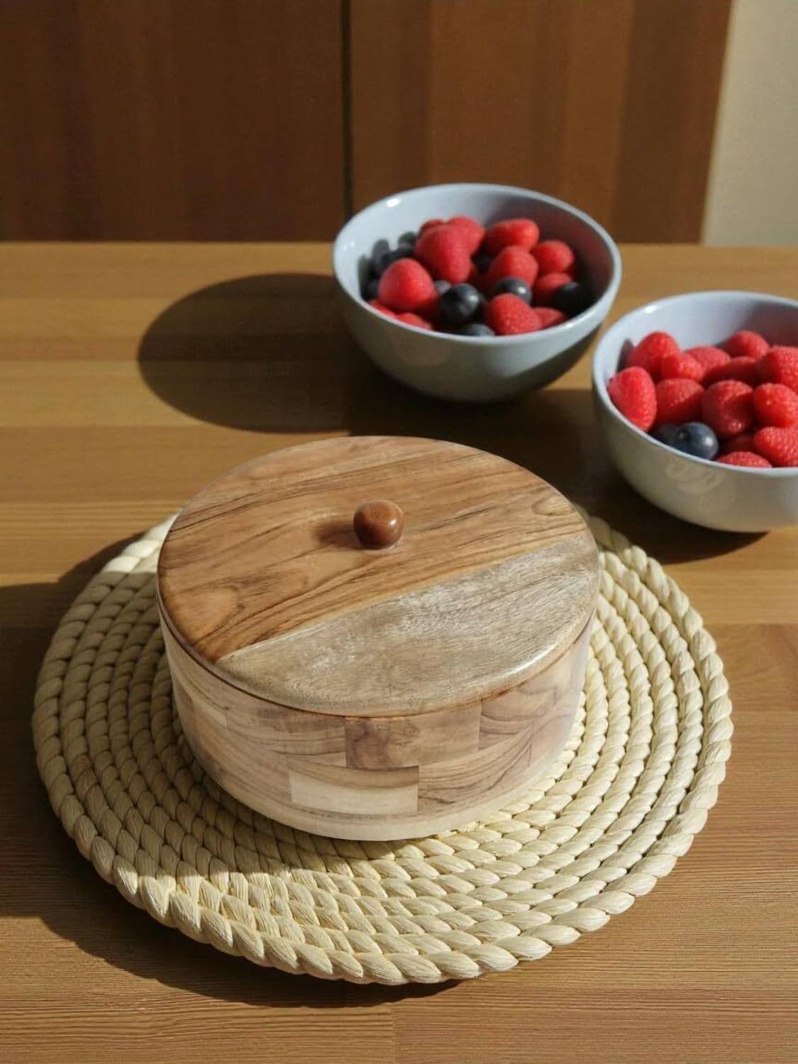 Artisan vibes Premium Acacia Wood Chapati Roti Box with Lid Serve Casserole