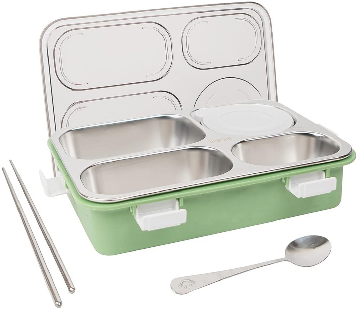 Image of RBGIIT forKidswithSpoonStainlessSteelBoxwith4Compartment 1 Containers Stainless Steel Office Lunch Box