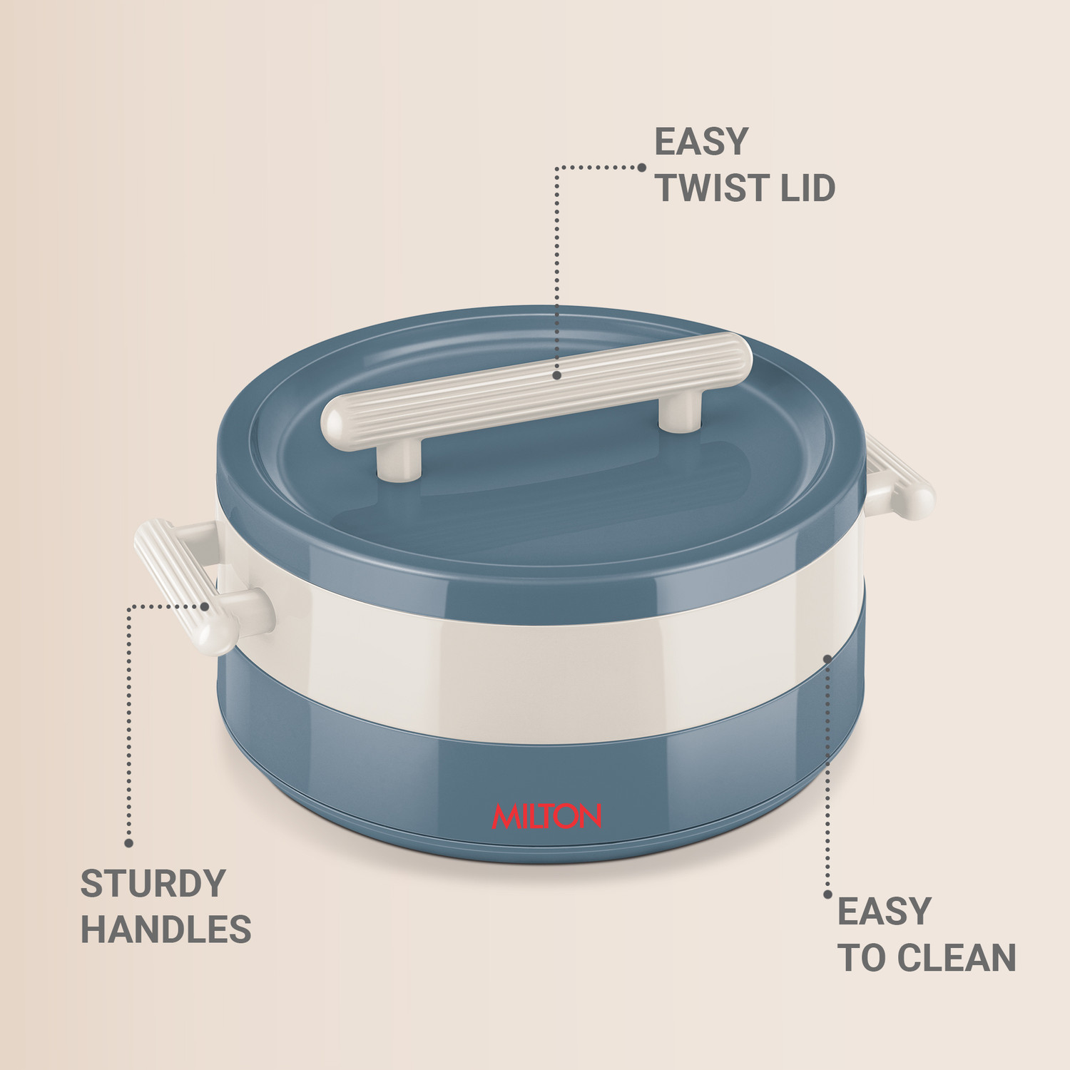 Image of MILTON Valenza 1000 Stainless Steel Casserole for Roti, 750ml | Hot Box, Blue Thermoware Casserole