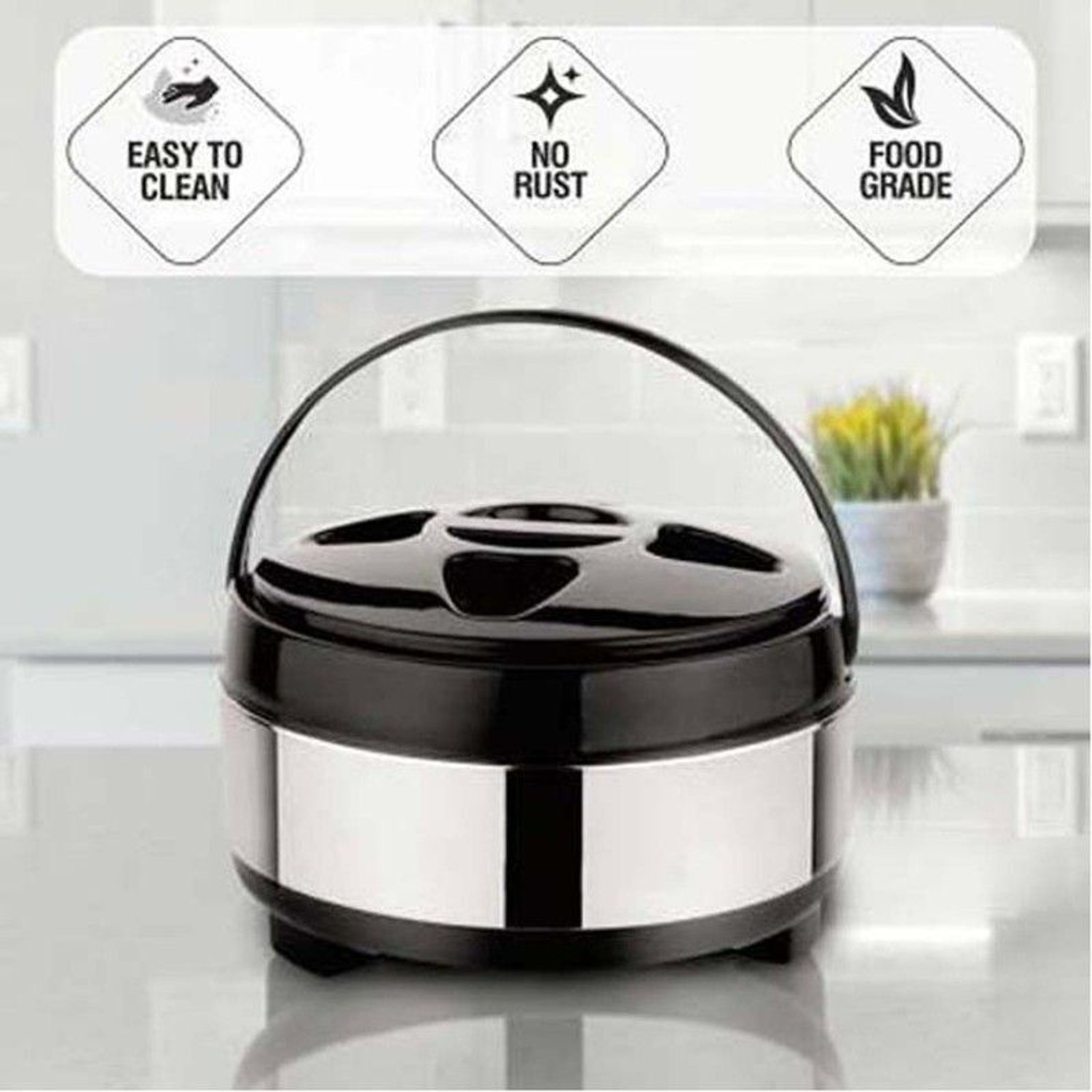 Image of kariox High Quality Best Stainless Steel with Plastic Cover & Bottom Casserole 2000 ml Cook and Serve Casserole
