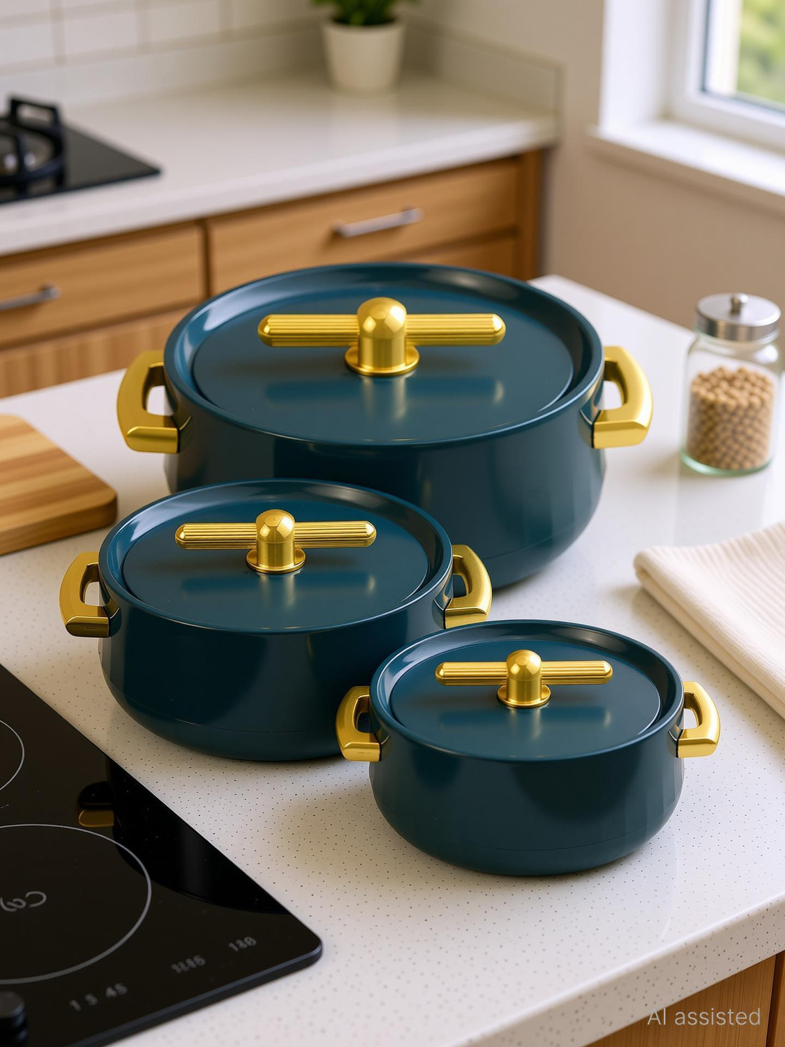Image of Selvel Global SELVEL Elegance Dark Green Pack of 3 Serve Casserole Set