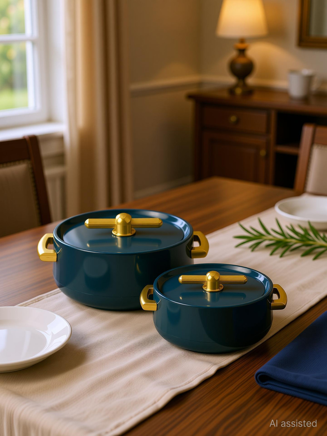 Image of Selvel Global SELVEL Elegance Dark Green Pack of 3 Serve Casserole Set