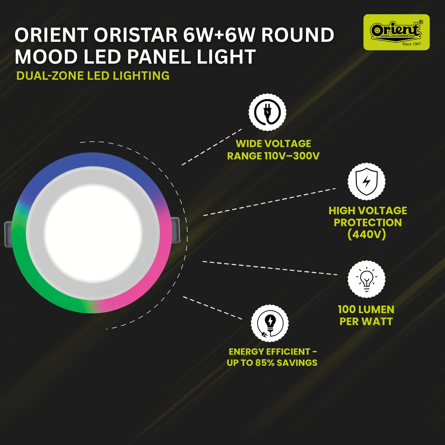 Image of ORIENT Oristar 6W+6W LED Mood Panel Light - White + RGB Ring Ceiling Light Ceiling Lamp