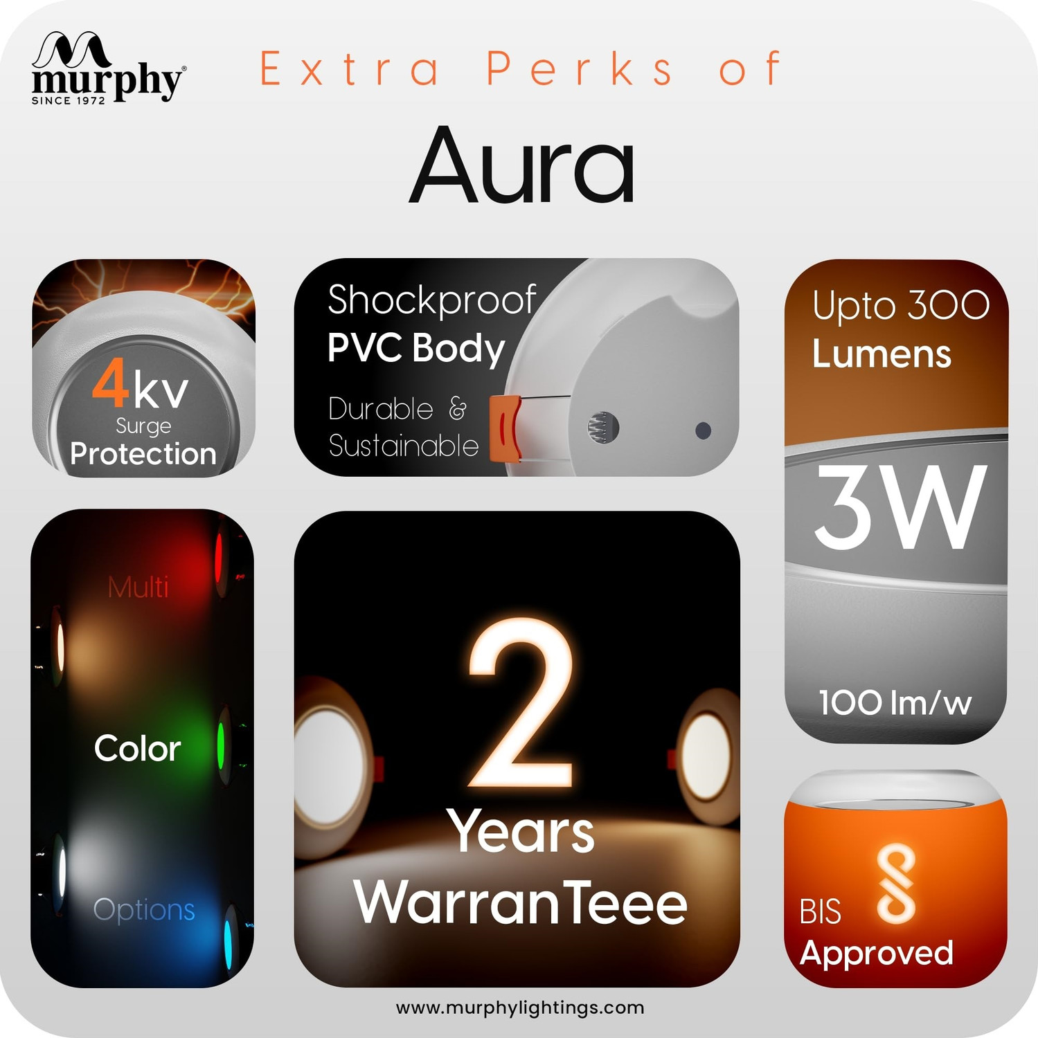 Image of MURPHY 3W Aura LED Deep Junction Box Light, 3-in-1 Color (CW /WW /NW), Pack of 12 Recessed Ceiling Light Ceiling Lamp