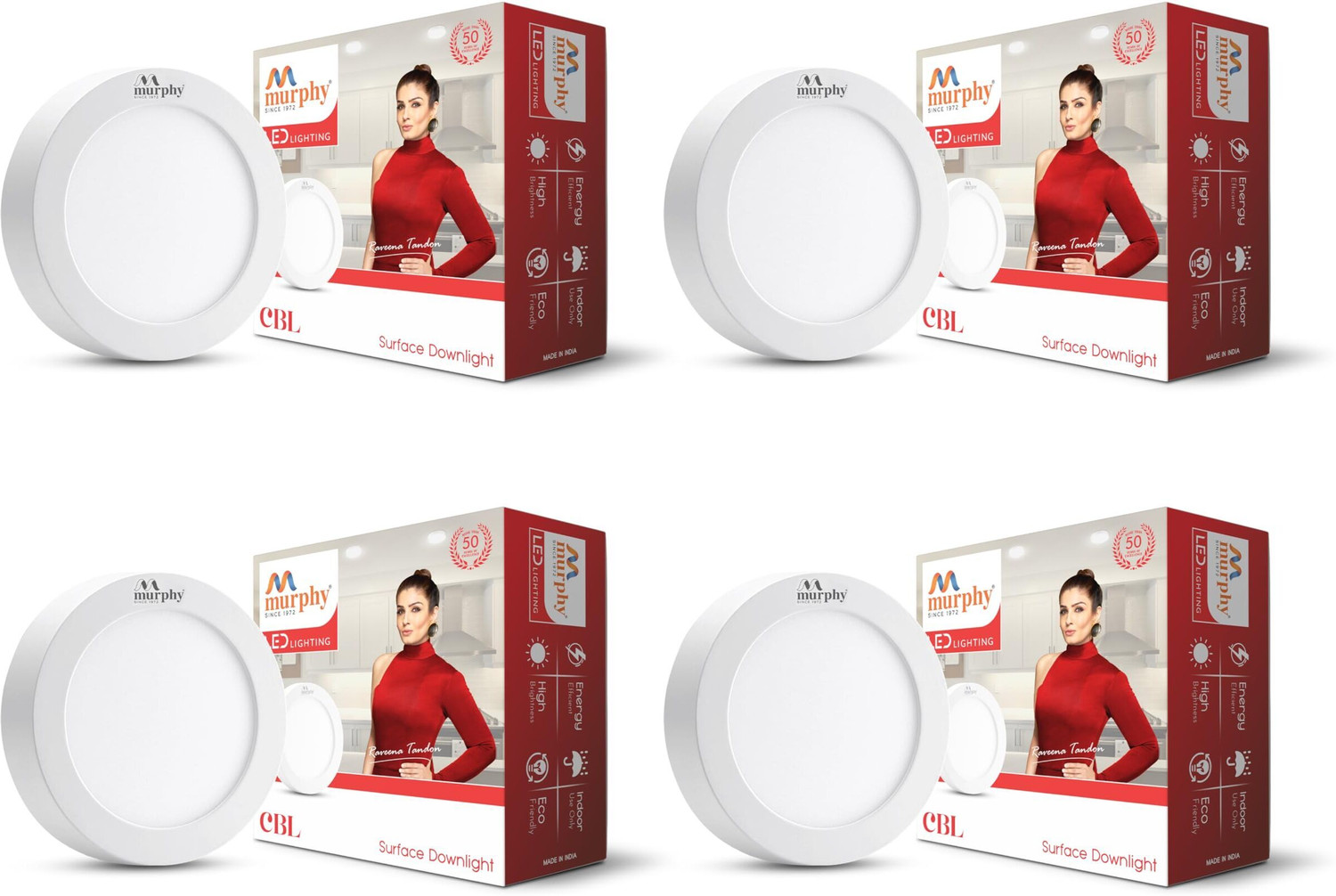 Image of MURPHY LED 9 Watts CBL Round Surface Down Light, Pack of 4, Warm White,Yellow Ceiling Light Ceiling Lamp