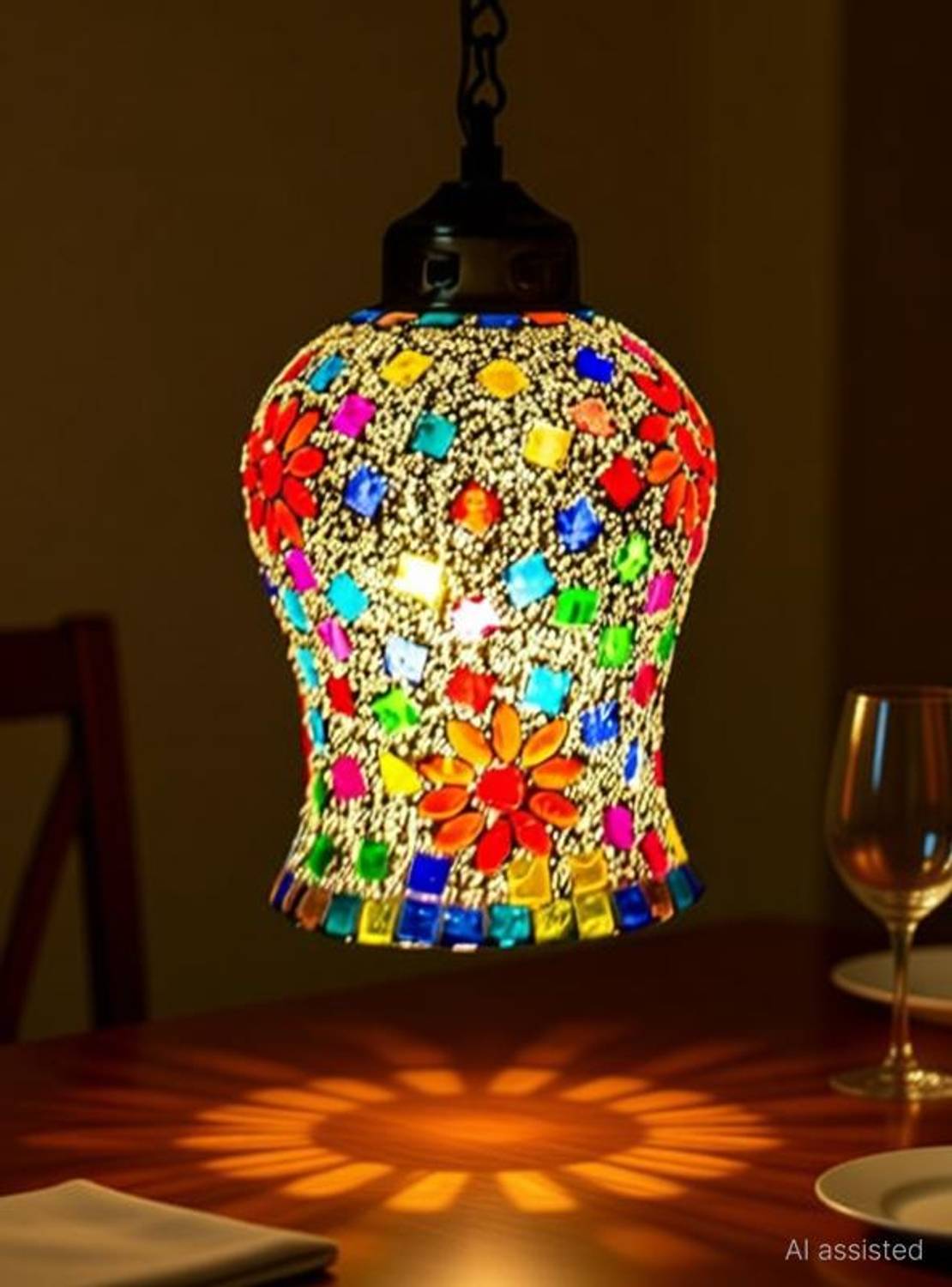 Baslash Handcrafted mosaic decorated glass hanging light Pendants Ceiling Lamp Chandelier Ceiling Lamp