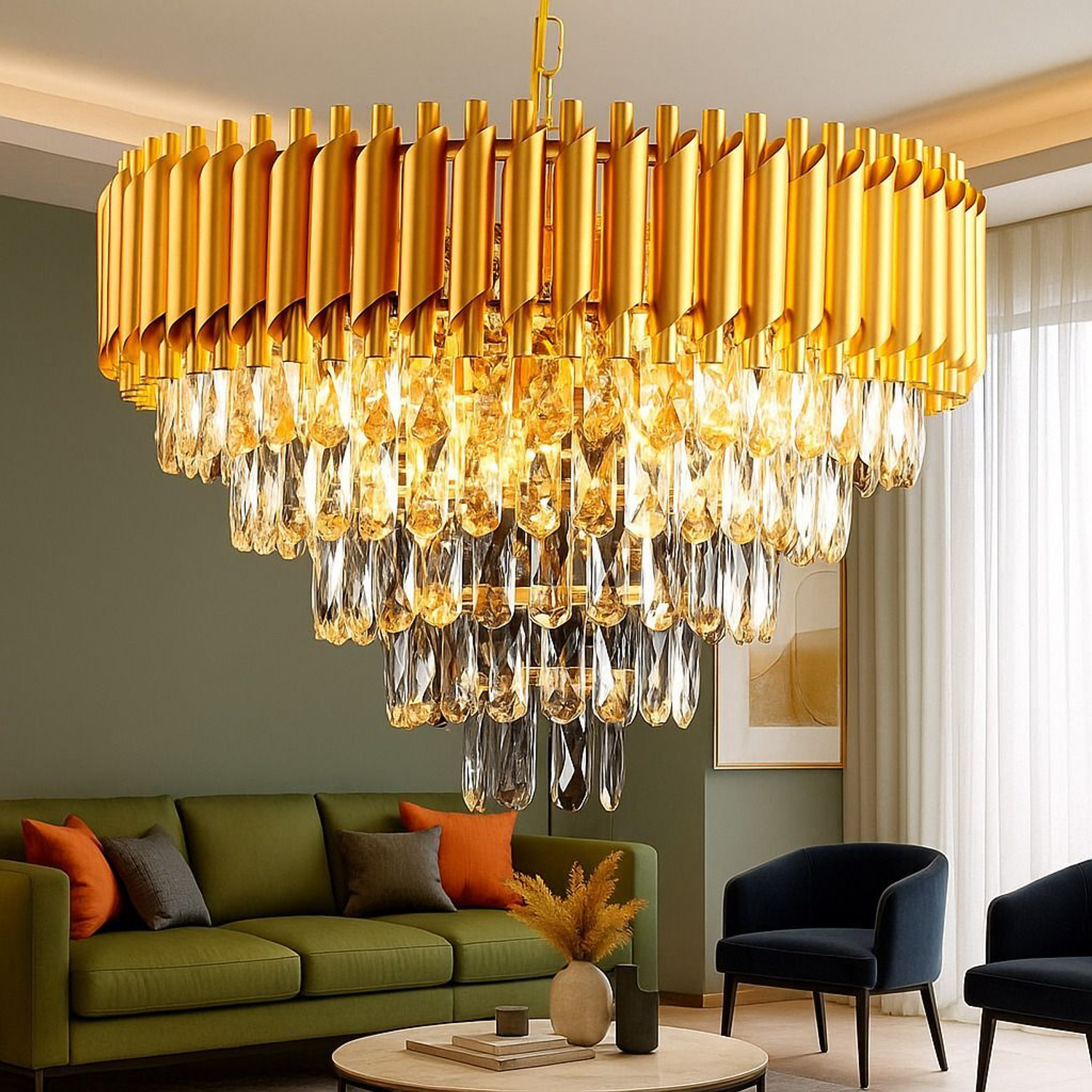 Image of Adwait Crystal Chandelierl Hanging Ceiling Pendant Jhoomer 800mm Gold Chandelier Chandelier Ceiling Lamp