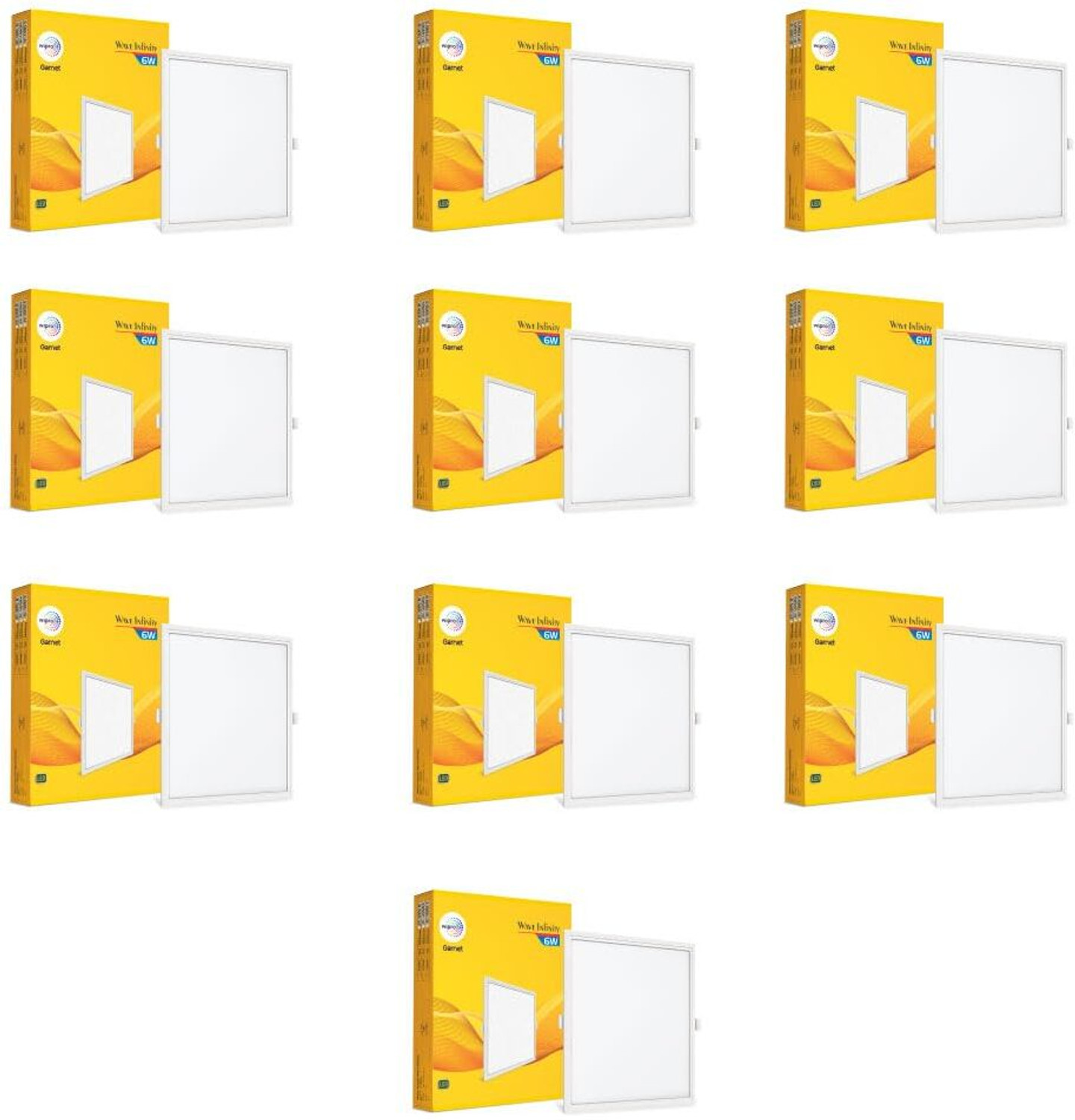 Image of Wipro Garnet 6W Square LED Wave Infinity Panel Cool White (6500K) Pack of 10 Ceiling Light Ceiling Lamp