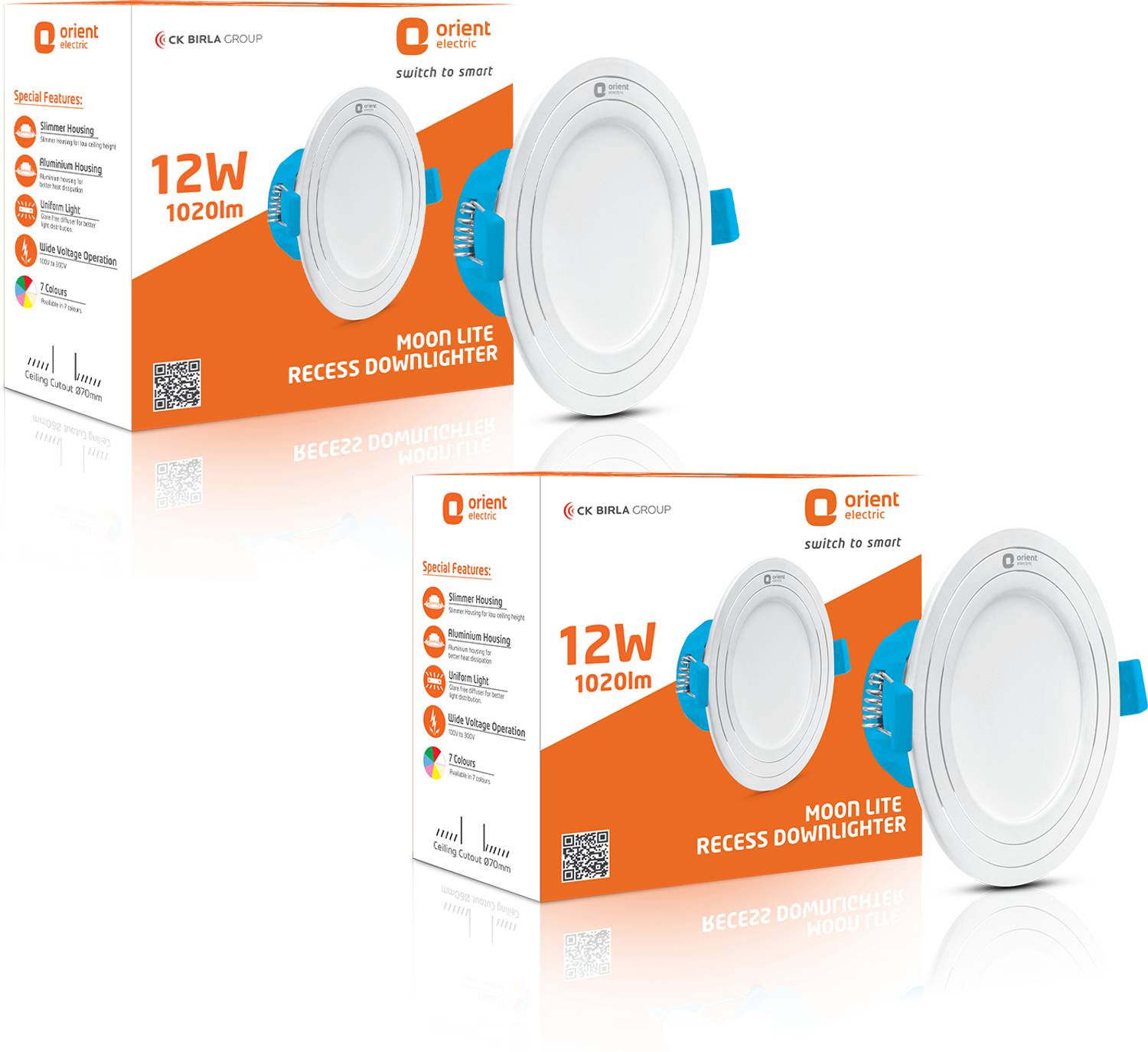 Orient Electric MoonLite 12W Round Recess Down Lighter, Cool White (6500K) - Pack of 2 Downlighter Ceiling Light Ceiling Lamp