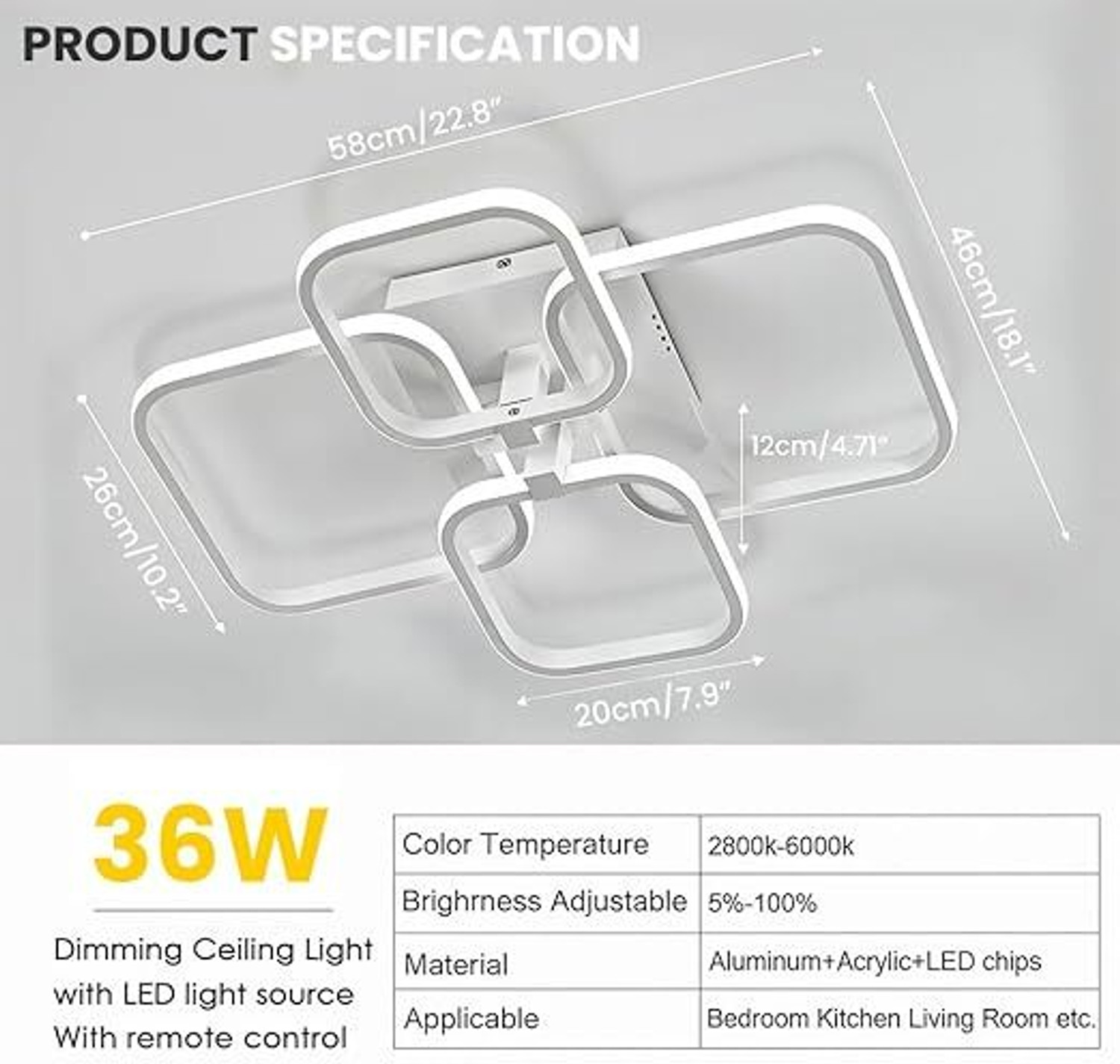 Image of Prmoagen LED Ceiling Light with Remote Control Chandelier Ceiling Lamp