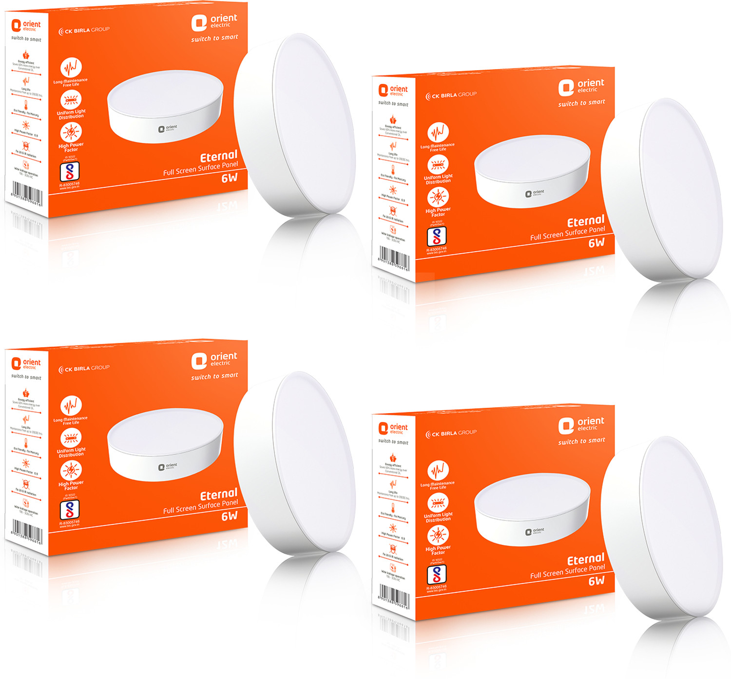 Image of Orient Electric Full Screen Surface Panel 6W Round - Warm White, Pack of 4 Surface Ceiling Light Ceiling Lamp
