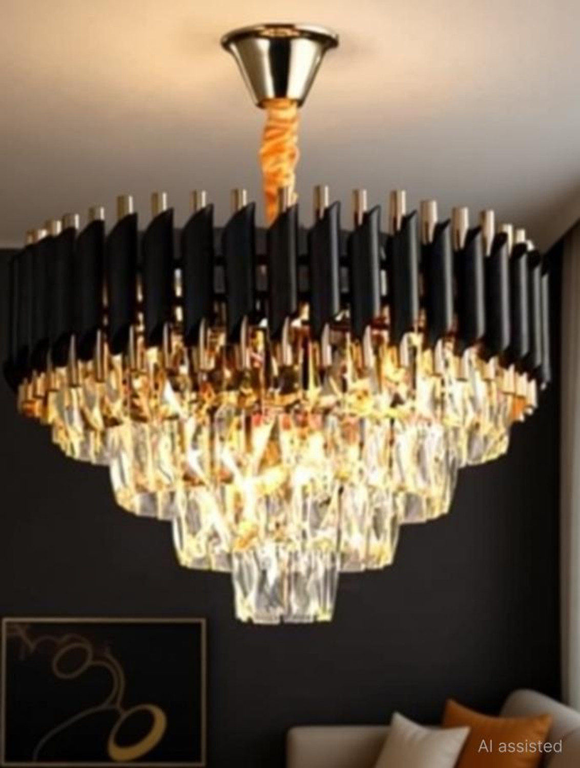 Image of Baslash 400 MM Black Mamba Round Chandelier For Living Room Bed Room Chandelier Chandelier Ceiling Lamp (Gold, Black)