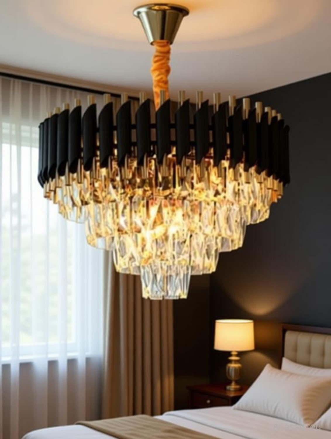 Image of Baslash 400 MM Black Mamba Round Chandelier For Living Room Bed Room Chandelier Chandelier Ceiling Lamp (Gold, Black)