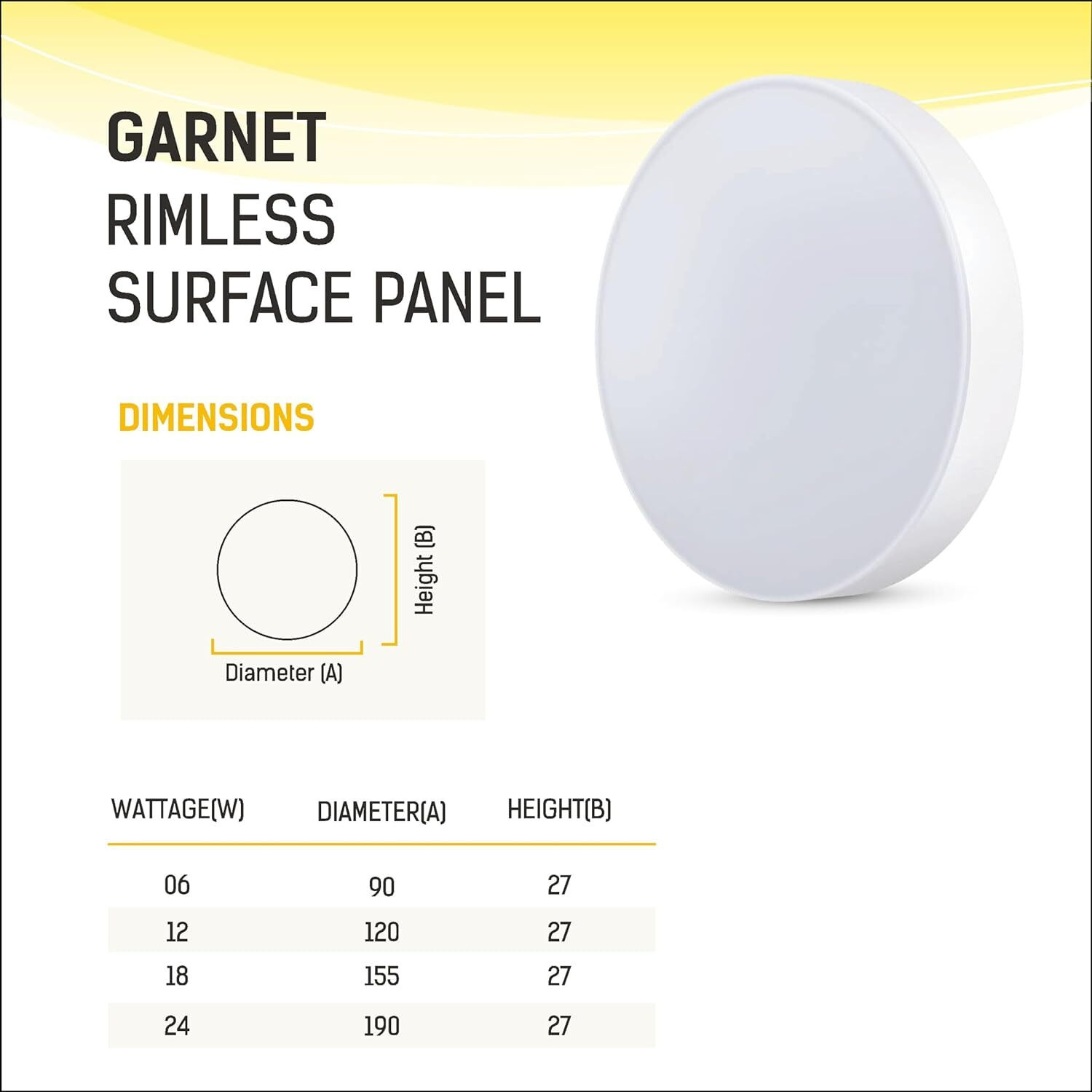 Image of Wipro Garnet 24W Rimless Round LED Surface Panel|Warm White| Pack of 1 Recessed Ceiling Light Ceiling Lamp