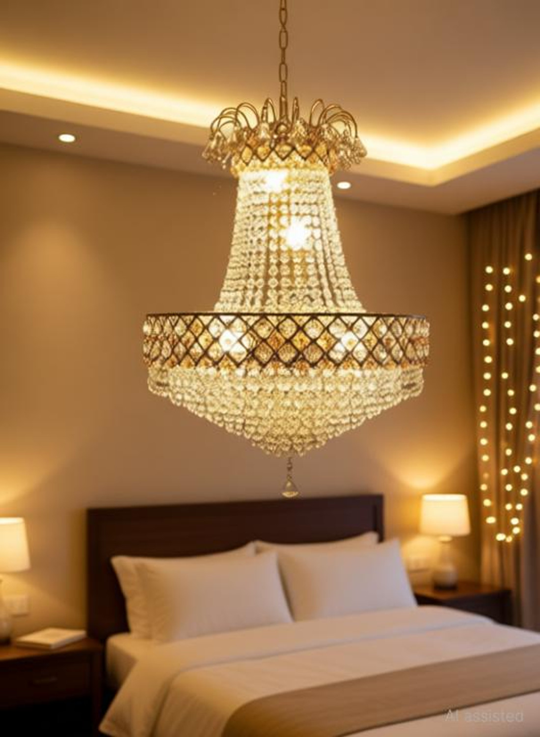 Baslash LED Crystal Golden 300mm Jhumar Light for Living Room Hall Room Bed etc. Chandelier Ceiling Lamp