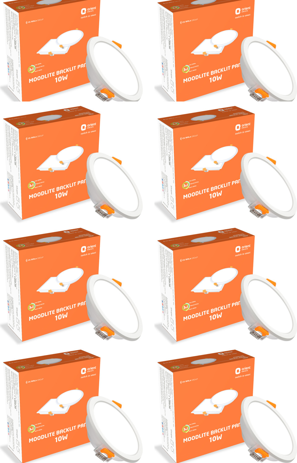 Image of Orient Electric Moodlight Recess Panel 10W, 3 in 1 , Round-Pack of 8 Recessed Ceiling Lamp