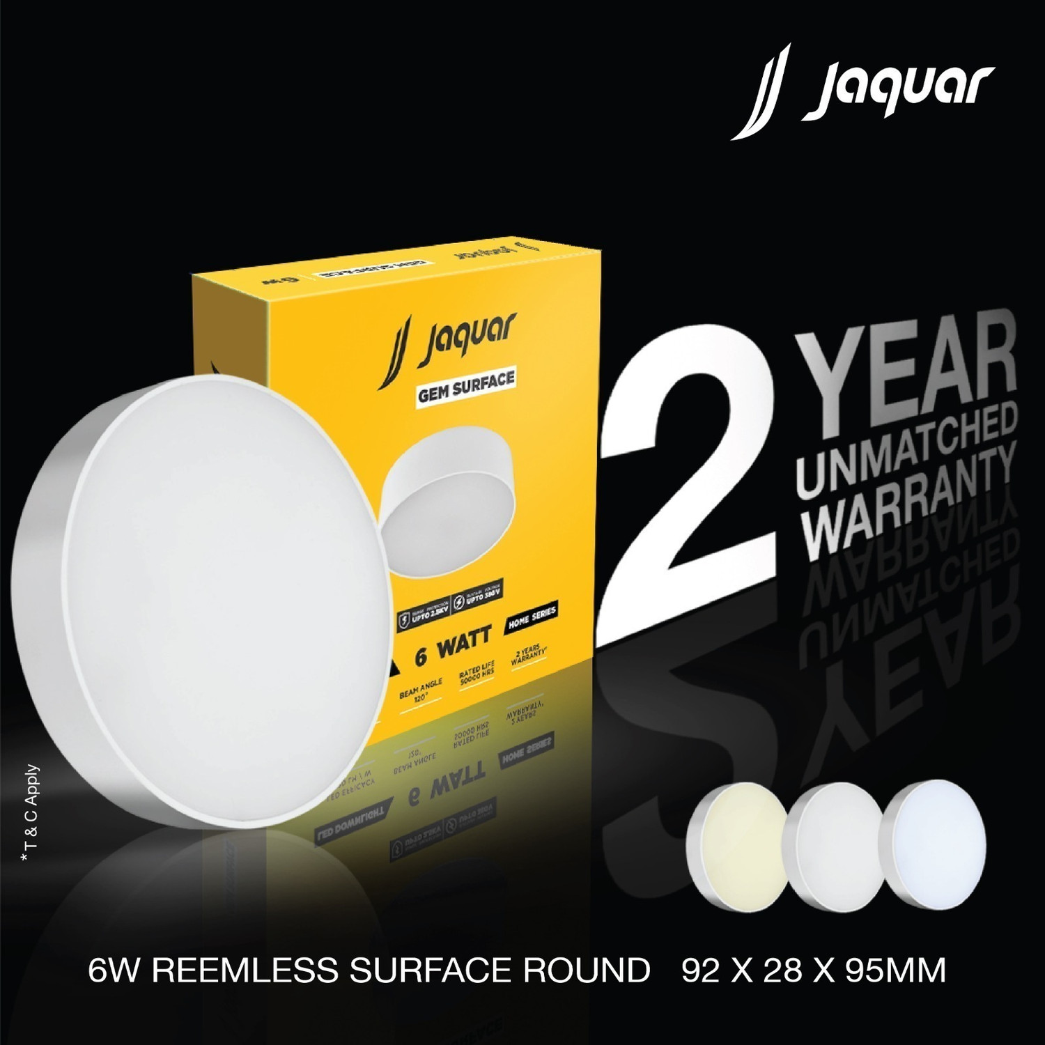 Image of Jaquar 6W LED Gem Trim Less Round Surface Mount Down Natural (Pack of 2) Surface Ceiling Light Ceiling Lamp (White)