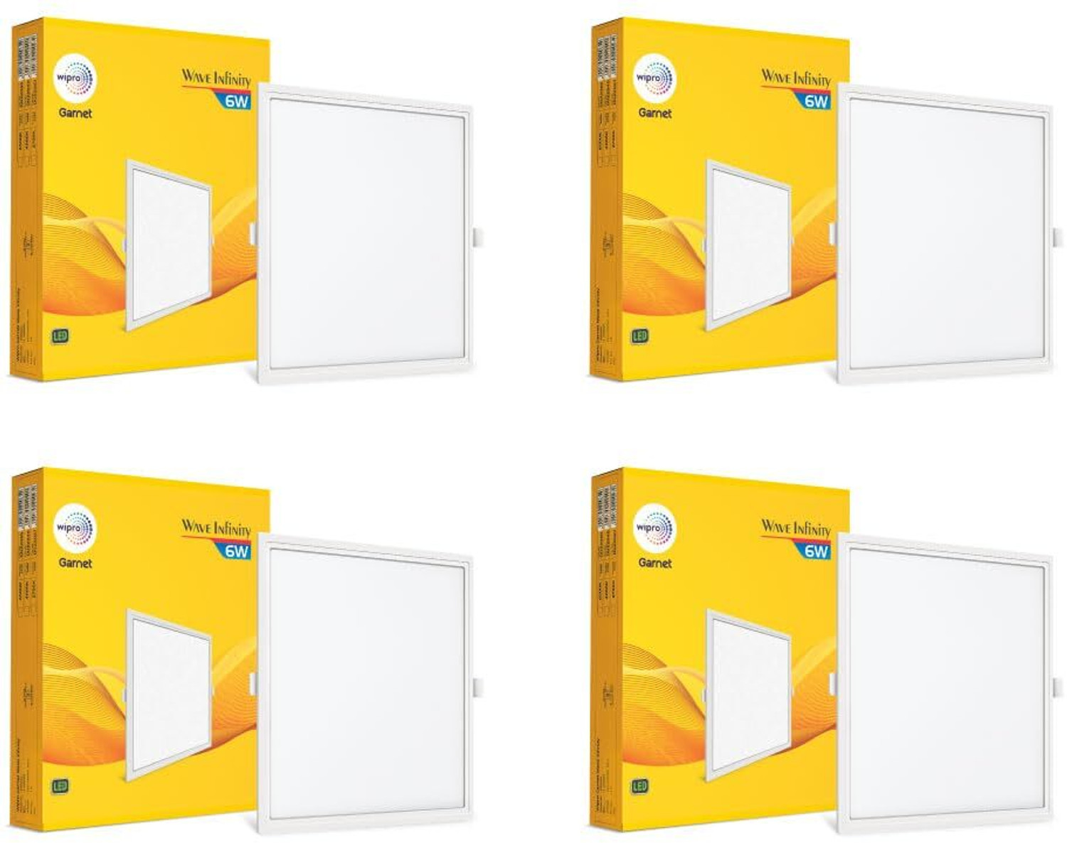 Image of Wipro Garnet 6W Square LED Wave Infinity Panel Neutral White (4000K) Pack of 4 Ceiling Light Ceiling Lamp