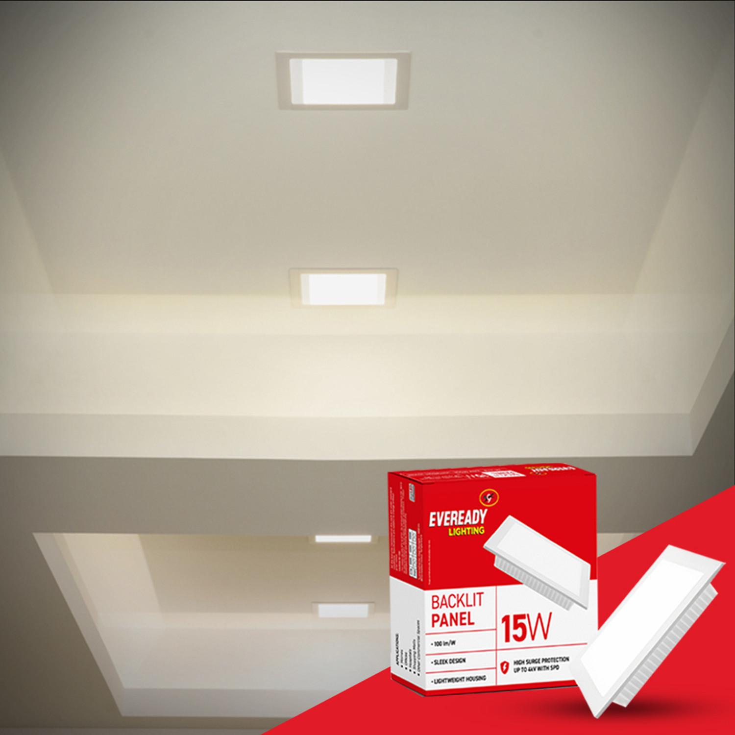 Image of EVEREADY 15w Backlit Panel Ceiling Light Ceiling Lamp (White)