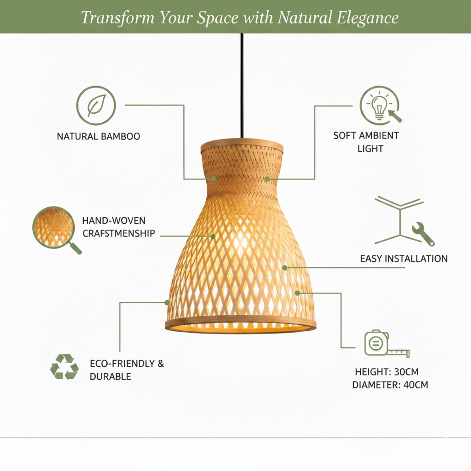 Image of INDIACRAFT Bamboo Flore Lamp Chandelier Ceiling Lamp