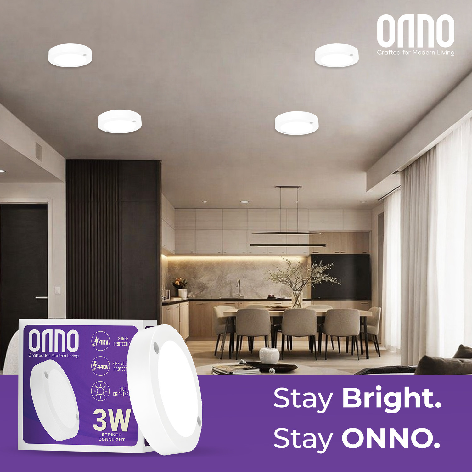 Image of ONNO 3W Striker LED Downlight - Cool White Downlighter Ceiling Lamp (White)