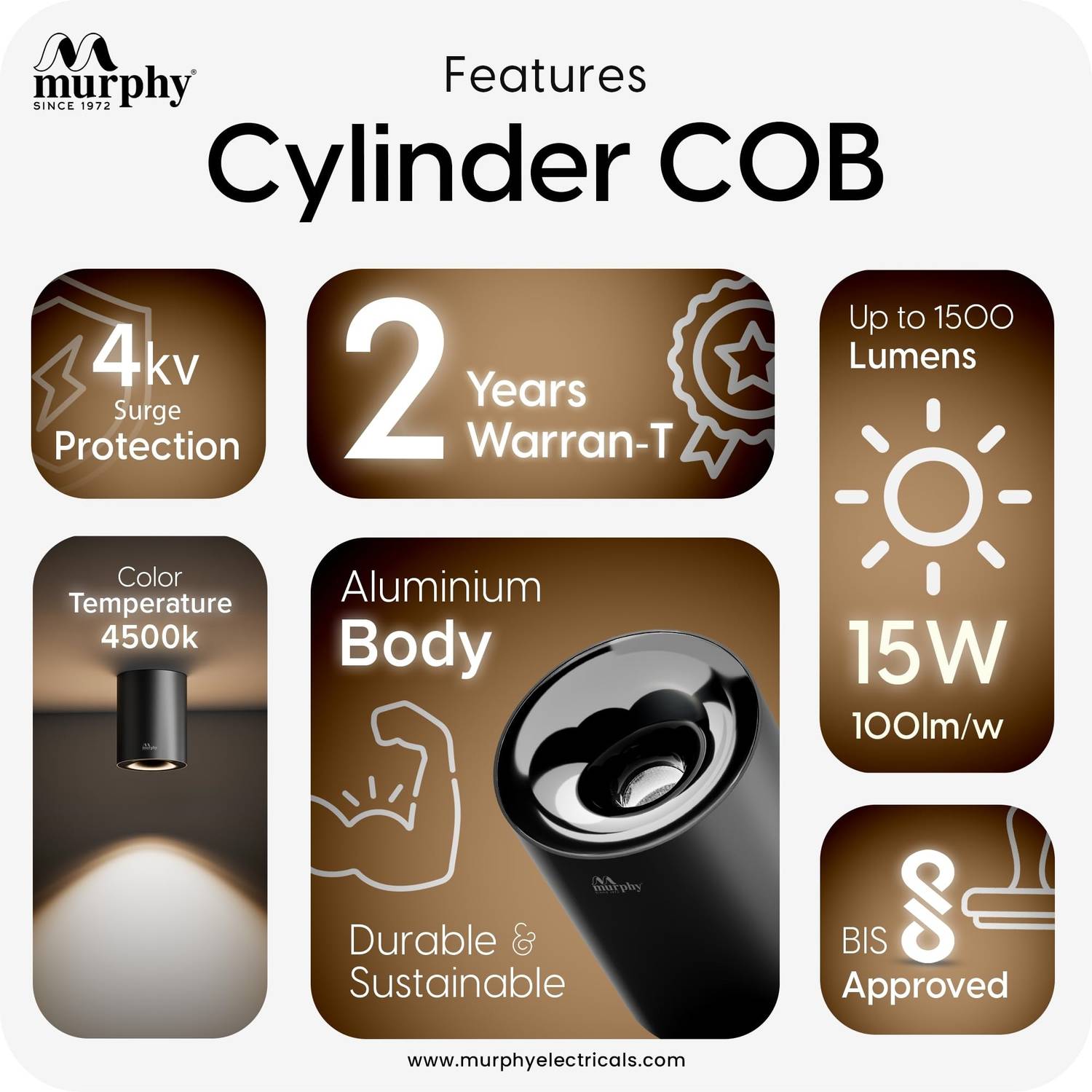 MURPHY Altis Noir Pro 15W Cylinder Spot Light Black - Image 3