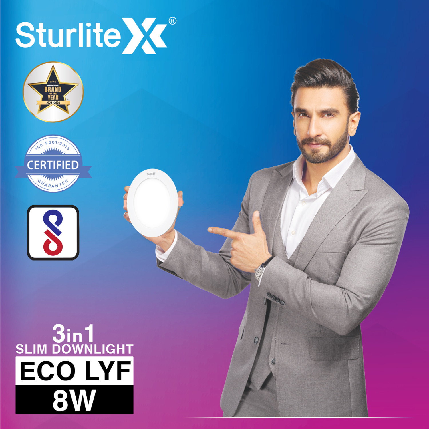 Image of Sturlite Eco LYF 8W (3 in1) Round LED Downlight - (Pack of 2) Ceiling Light Ceiling Lamp